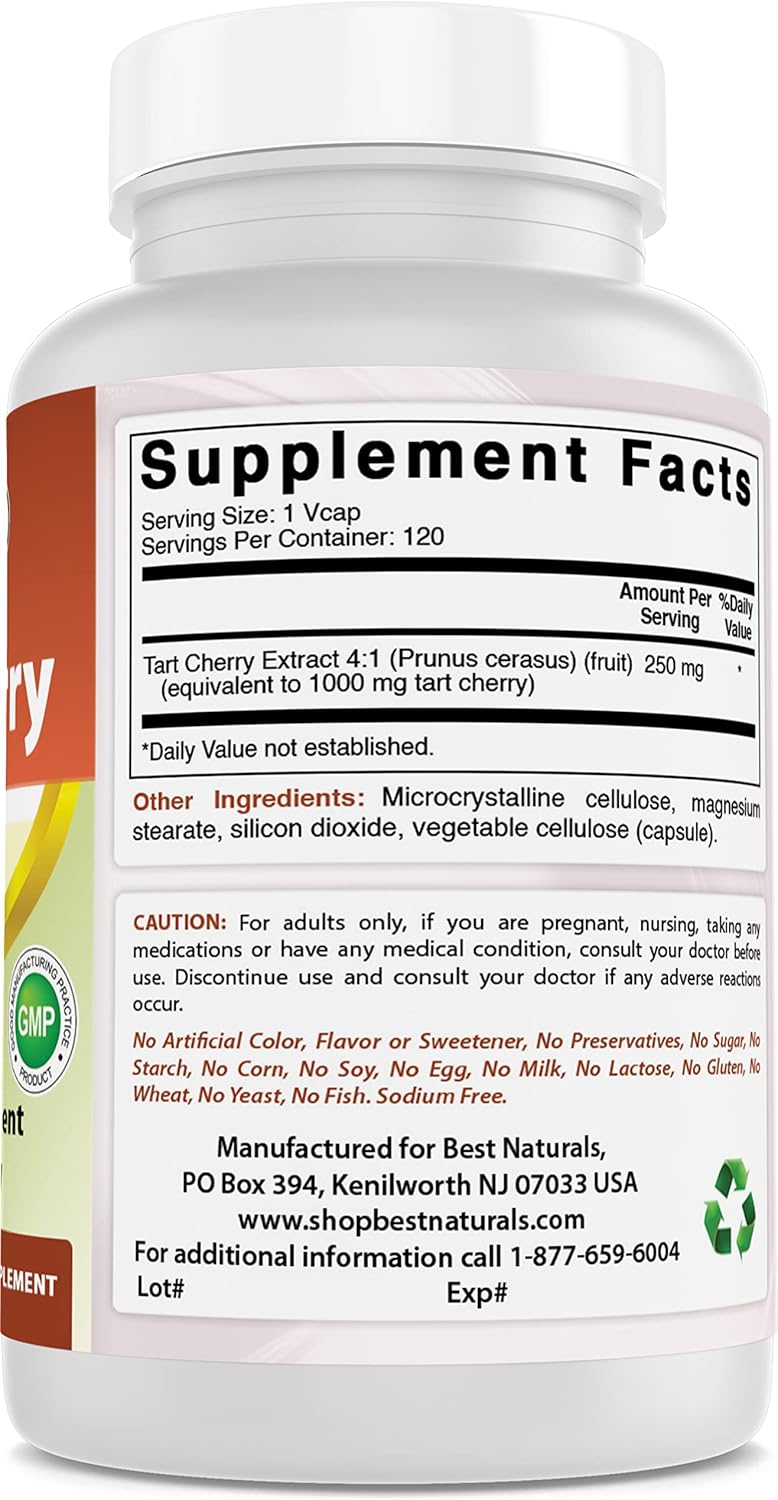 Natural Tart Cherry Extract Capsules - 1000 mg, 120 Count, Pack of 3 - Top Quality Supplement for Joint Health & Sleep Support