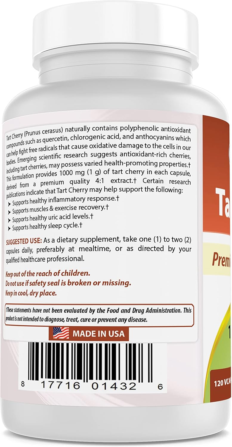 Natural Tart Cherry Extract Capsules - 1000 mg, 120 Count, Pack of 3 - Top Quality Supplement for Joint Health & Sleep Support