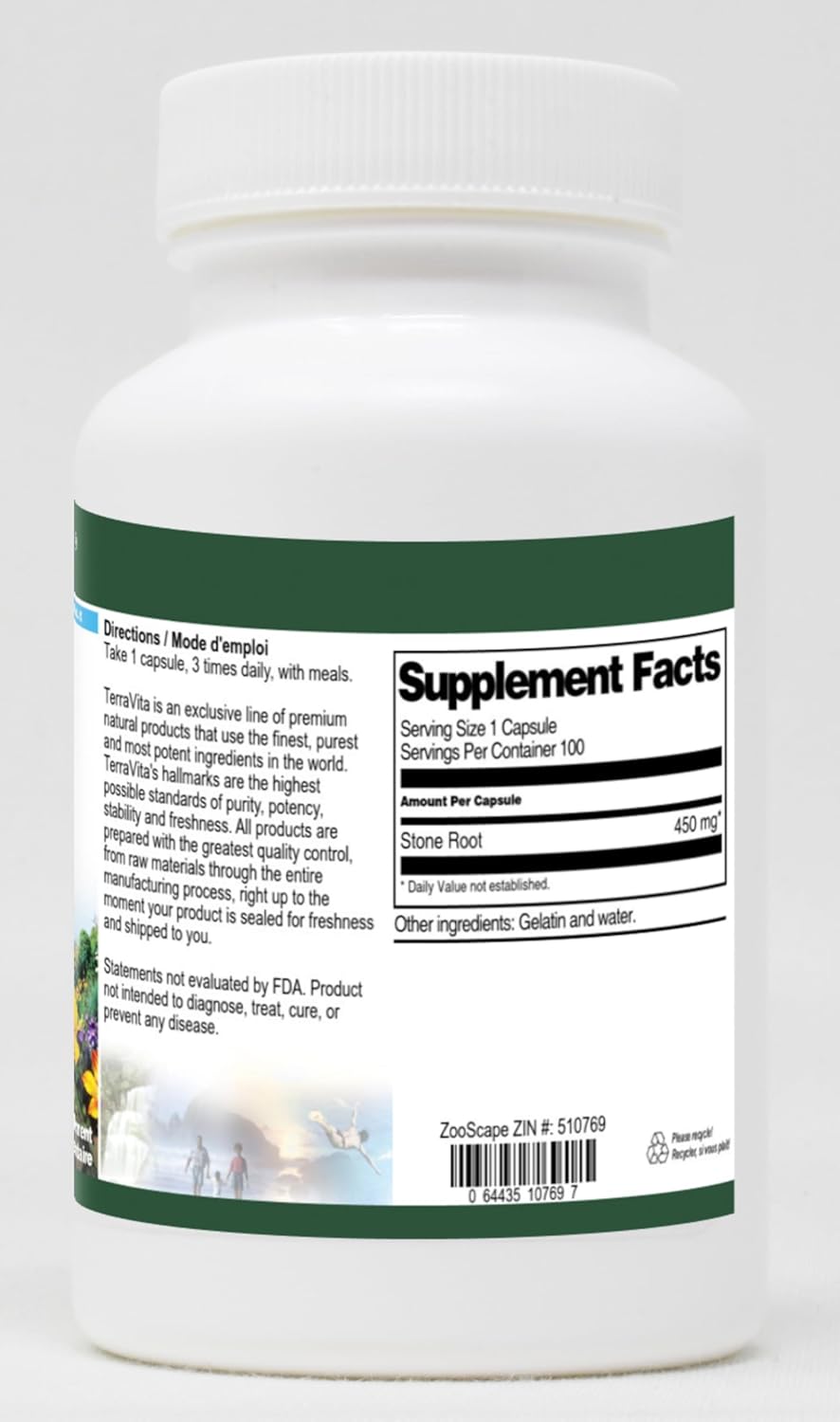 Natural Terravita Stone Root Capsules - 450 mg (100 Count, ZIN: 510769)