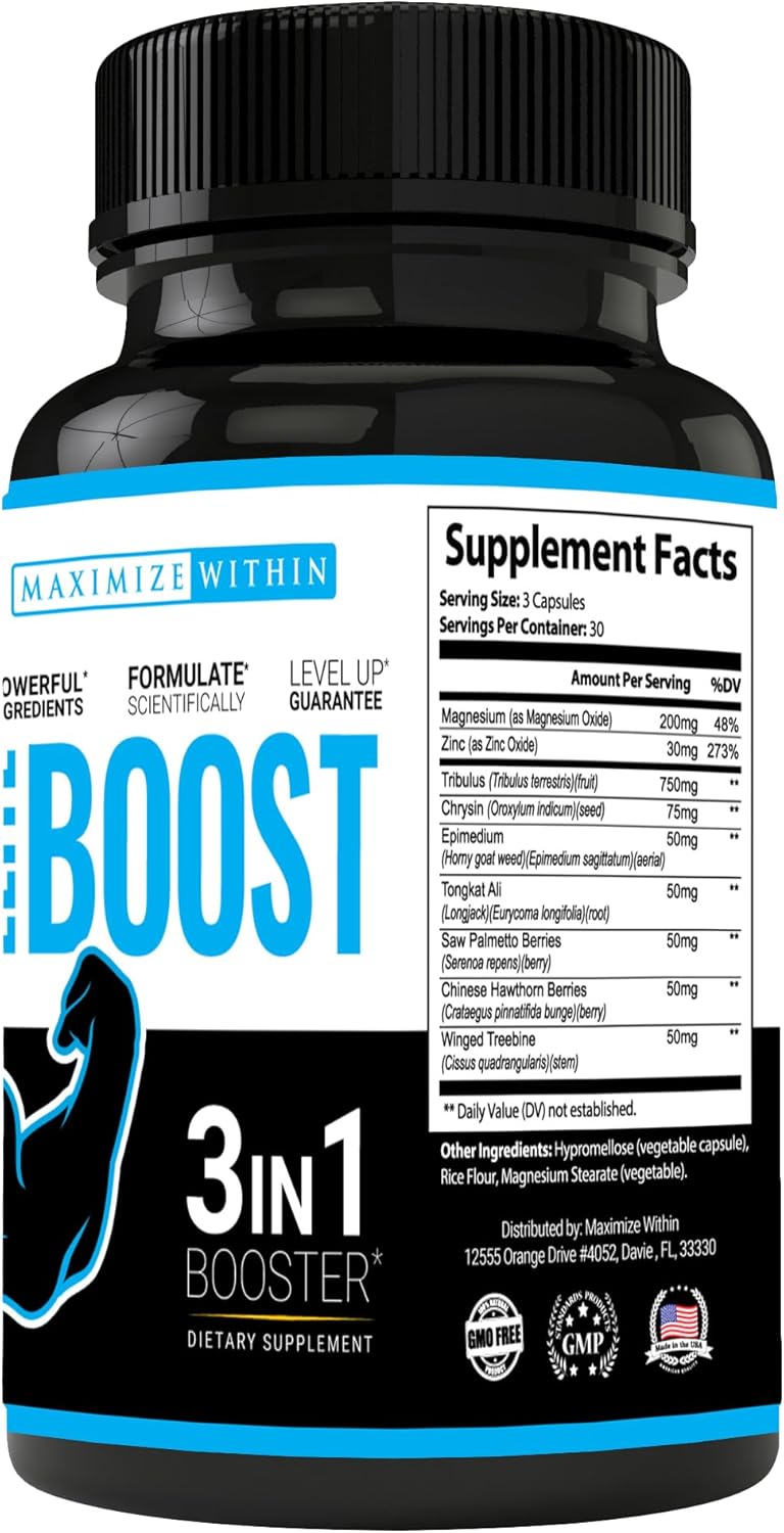 Natural Testosterone Libido & Energy Booster for Muscle Mass & Stamina - Veggie Capsules