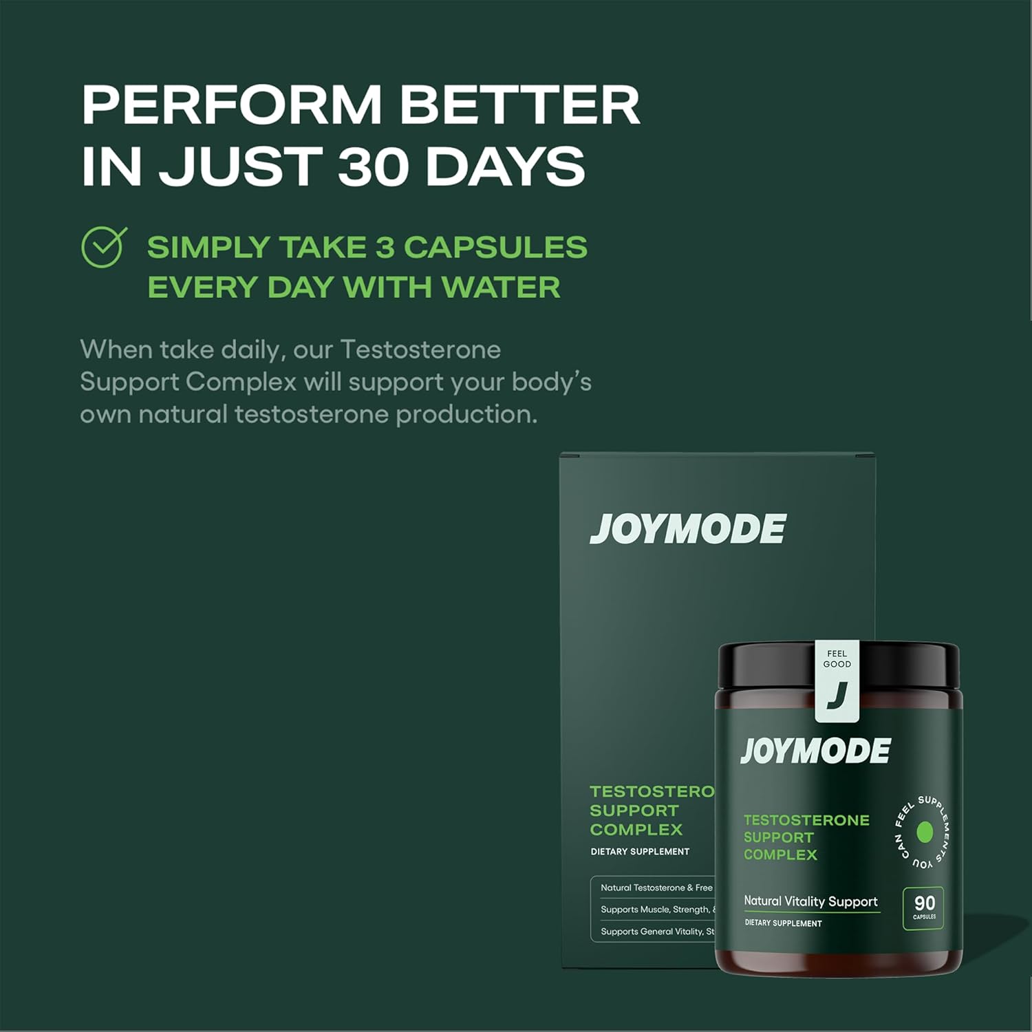 Natural Testosterone Support Complex for Men with Ashwagandha, DIM, Magnesium, Zinc, and Boron - 90ct Supplement by JOYMODE