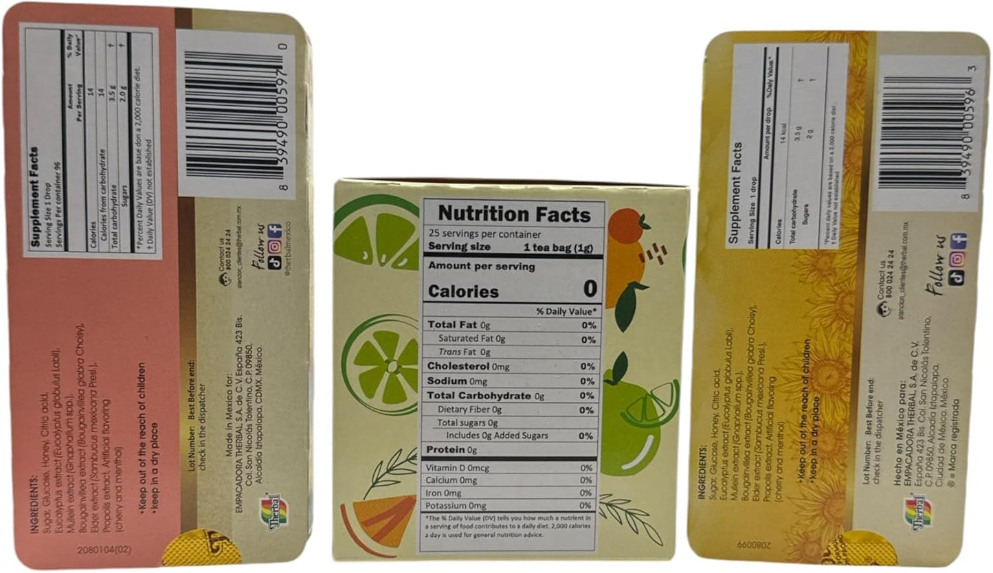 Natural Therbal Abango Tea with Propolis, Echinacea, and Vitamin C - 25 Tea Bags + 16 Cough Drops - Herbal Dietary Supplement