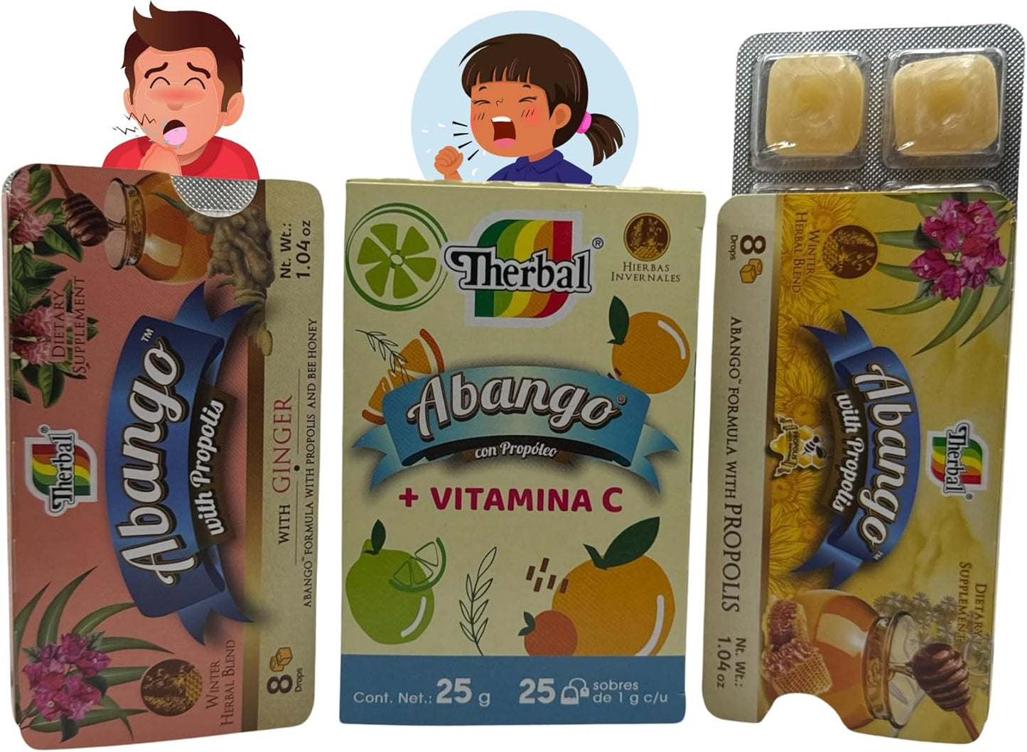 Natural Therbal Abango Tea with Propolis, Echinacea, and Vitamin C - 25 Tea Bags + 16 Cough Drops - Herbal Dietary Supplement