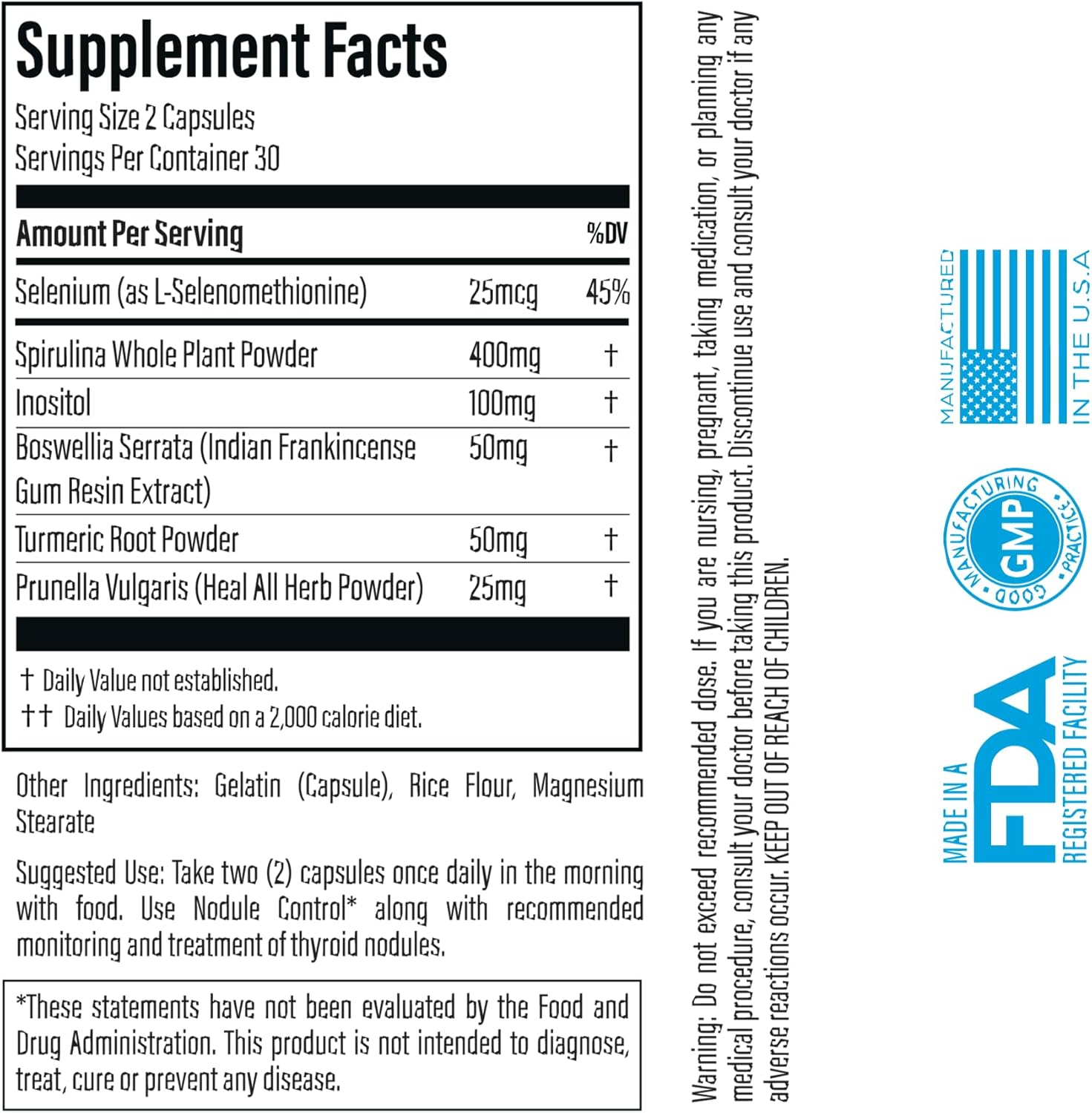 Natural Thyroid Nodule Control with Spirulina, Boswellia, Turmeric, Inositol, Selenium, Prunella - Doctor Formulated Thyroid Support Formula
