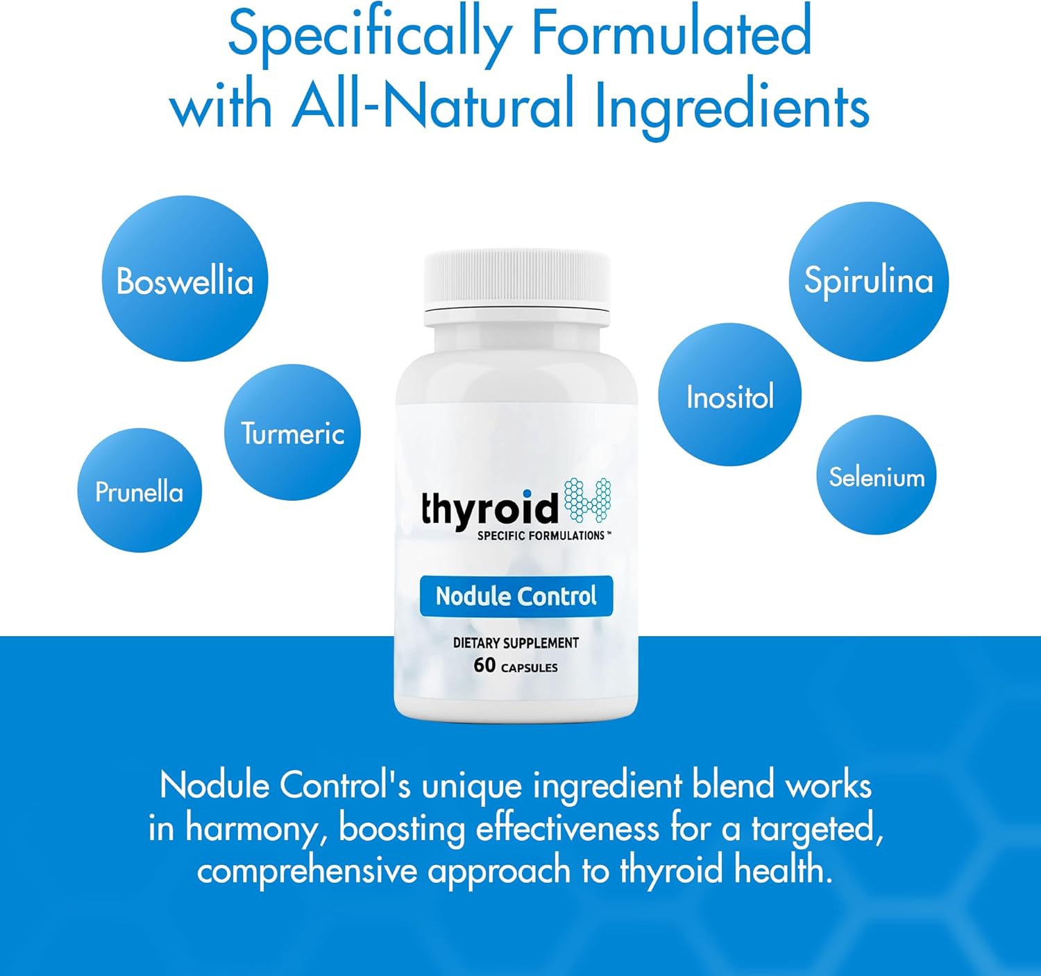 Natural Thyroid Nodule Control with Spirulina, Boswellia, Turmeric, Inositol, Selenium, Prunella - Doctor Formulated Thyroid Support Formula