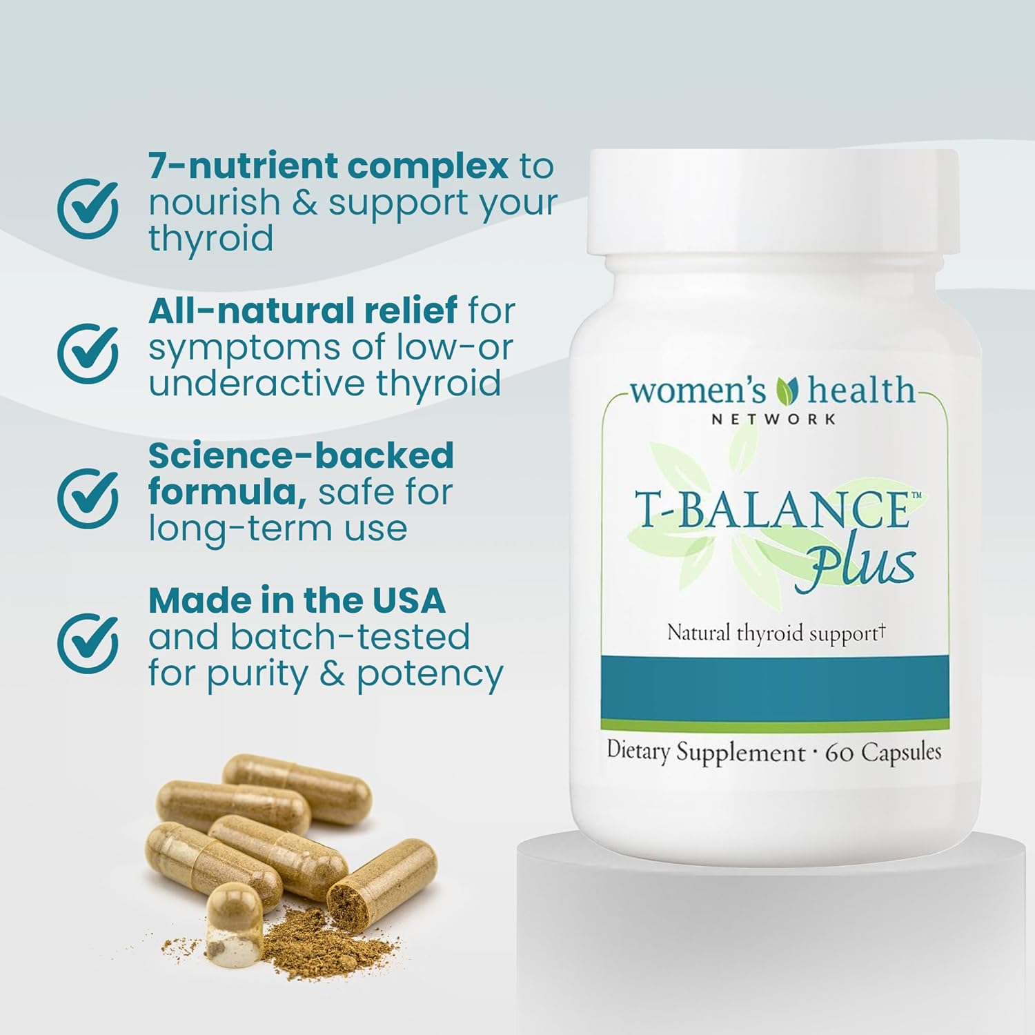 Natural Thyroid Supplement for Women - T-Balance Plus by Women's Health Network, 60 Capsules for Subclinical Hypothyroidism