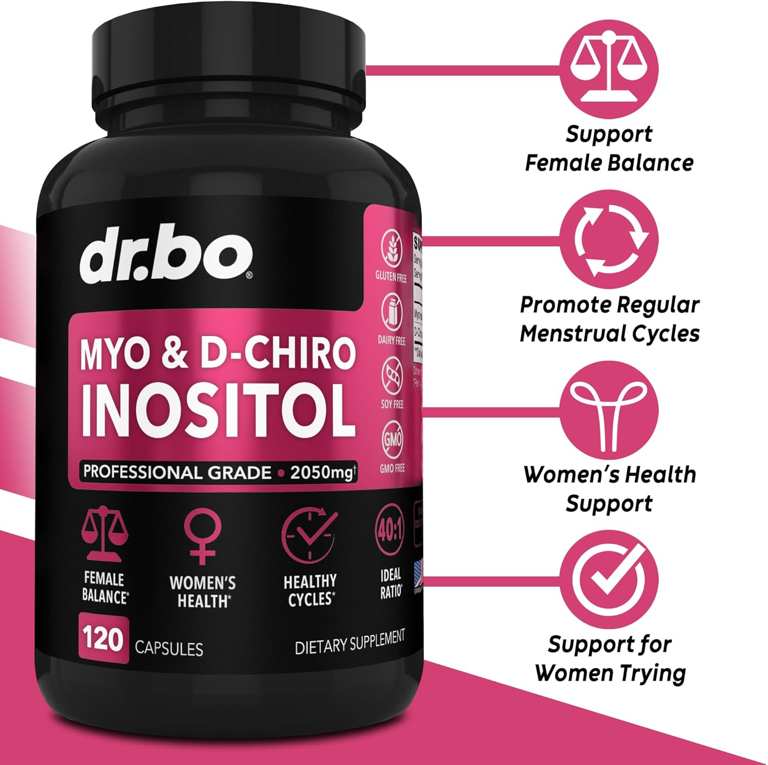 Natural Thyroid Support Capsules with Myo-Inositol & D-Chiro Inositol - Hormone Balance for Women & Menstrual Cycle - Metabolism & Mood Boost