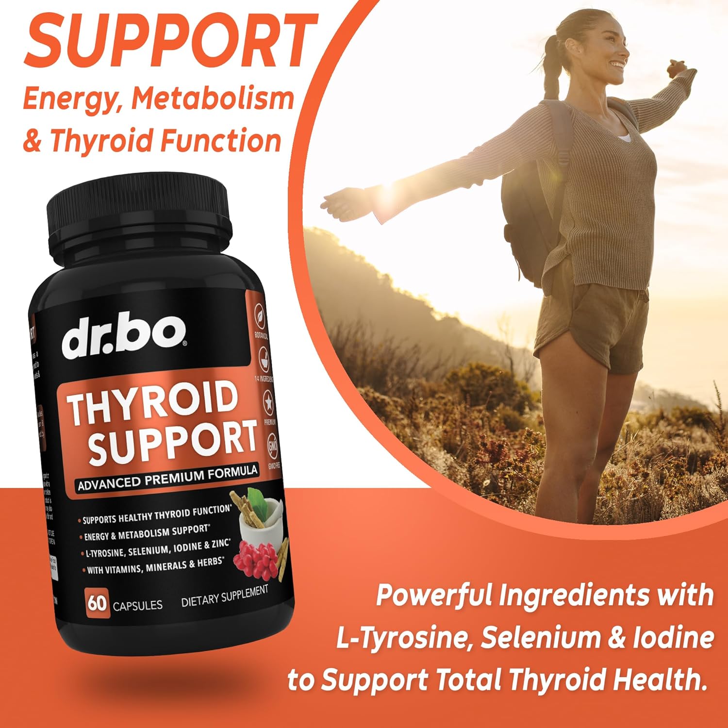 Natural Thyroid Support Capsules with Myo-Inositol & D-Chiro Inositol - Hormone Balance for Women & Menstrual Cycle - Metabolism & Mood Boost