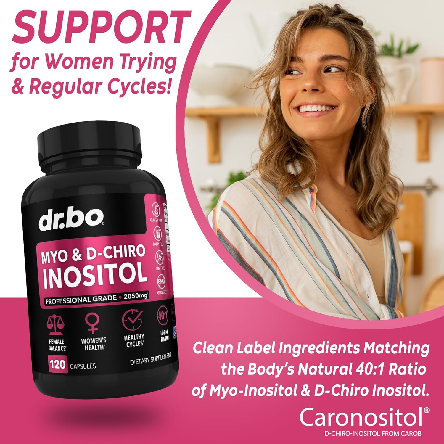 Natural Thyroid Support Capsules with Myo-Inositol & D-Chiro Inositol - Hormone Balance for Women & Menstrual Cycle - Metabolism & Mood Boost
