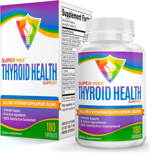 Natural Thyroid Support Complex - 3 Month Supply - 180 Capsules - 14 Active Ingredients - Men & Women Thyroid Health Supplement