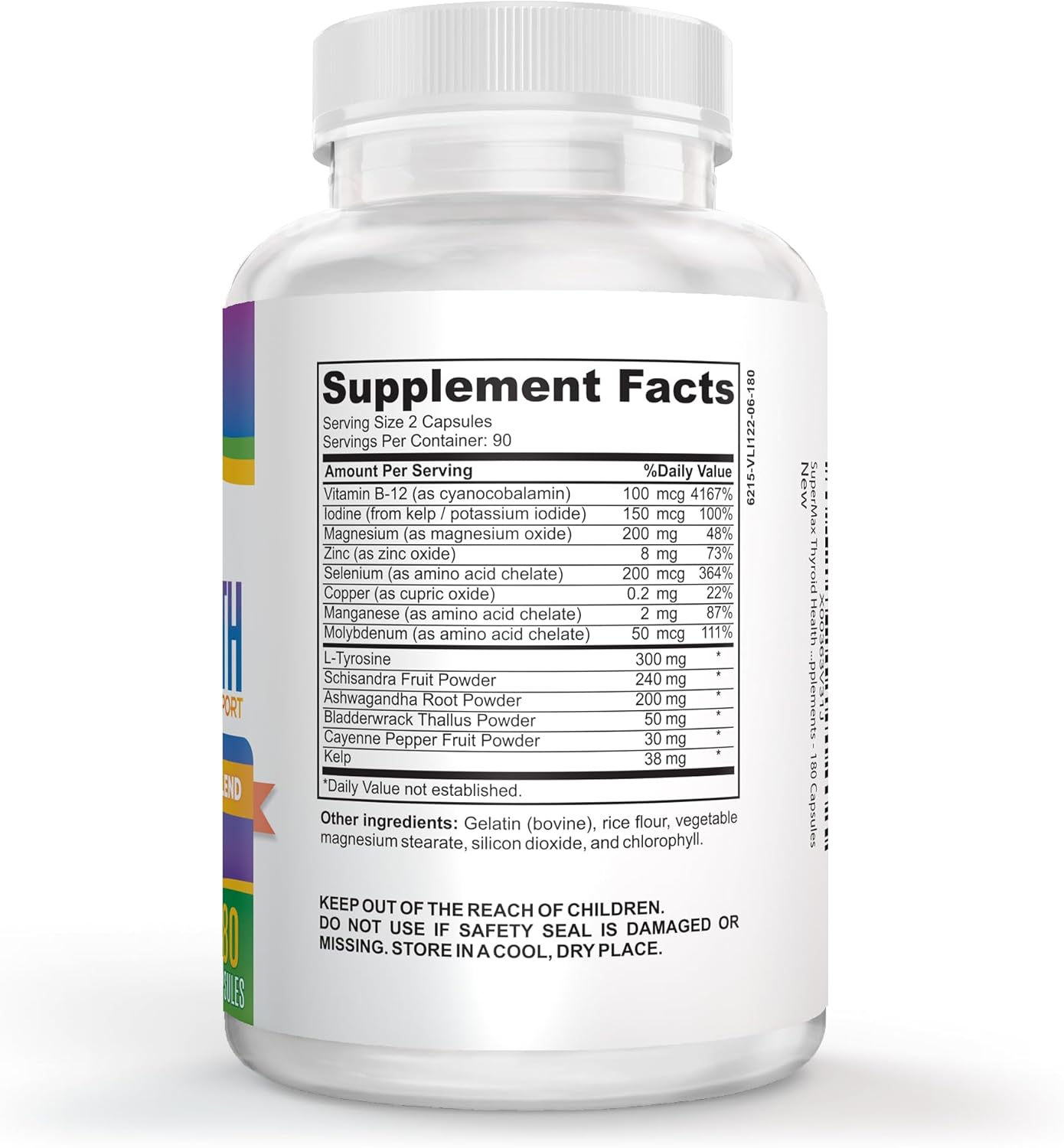 Natural Thyroid Support Complex - 3 Month Supply - 180 Capsules - 14 Active Ingredients - Men & Women Thyroid Health Supplement