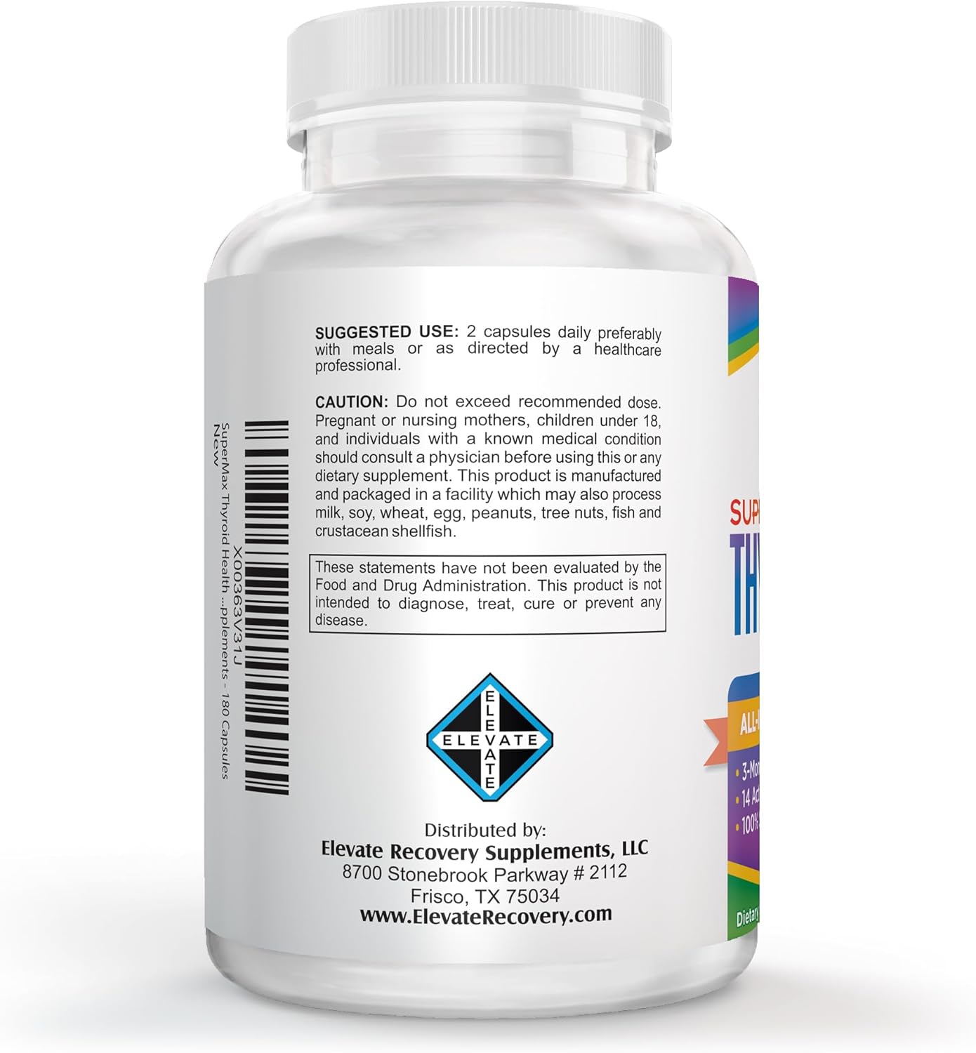 Natural Thyroid Support Complex - 3 Month Supply - 180 Capsules - 14 Active Ingredients - Men & Women Thyroid Health Supplement