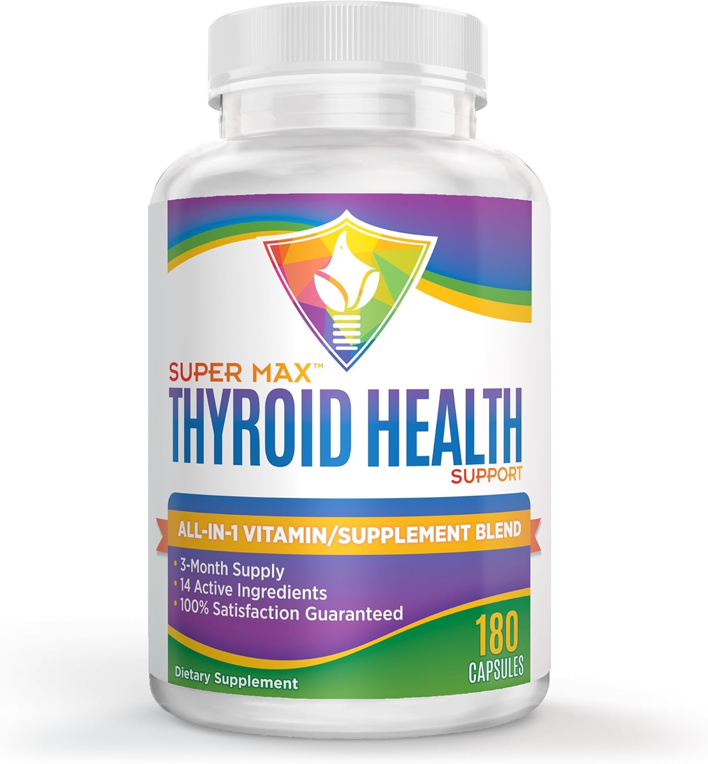 Natural Thyroid Support Complex - 3 Month Supply - 180 Capsules - 14 Active Ingredients - Men & Women Thyroid Health Supplement