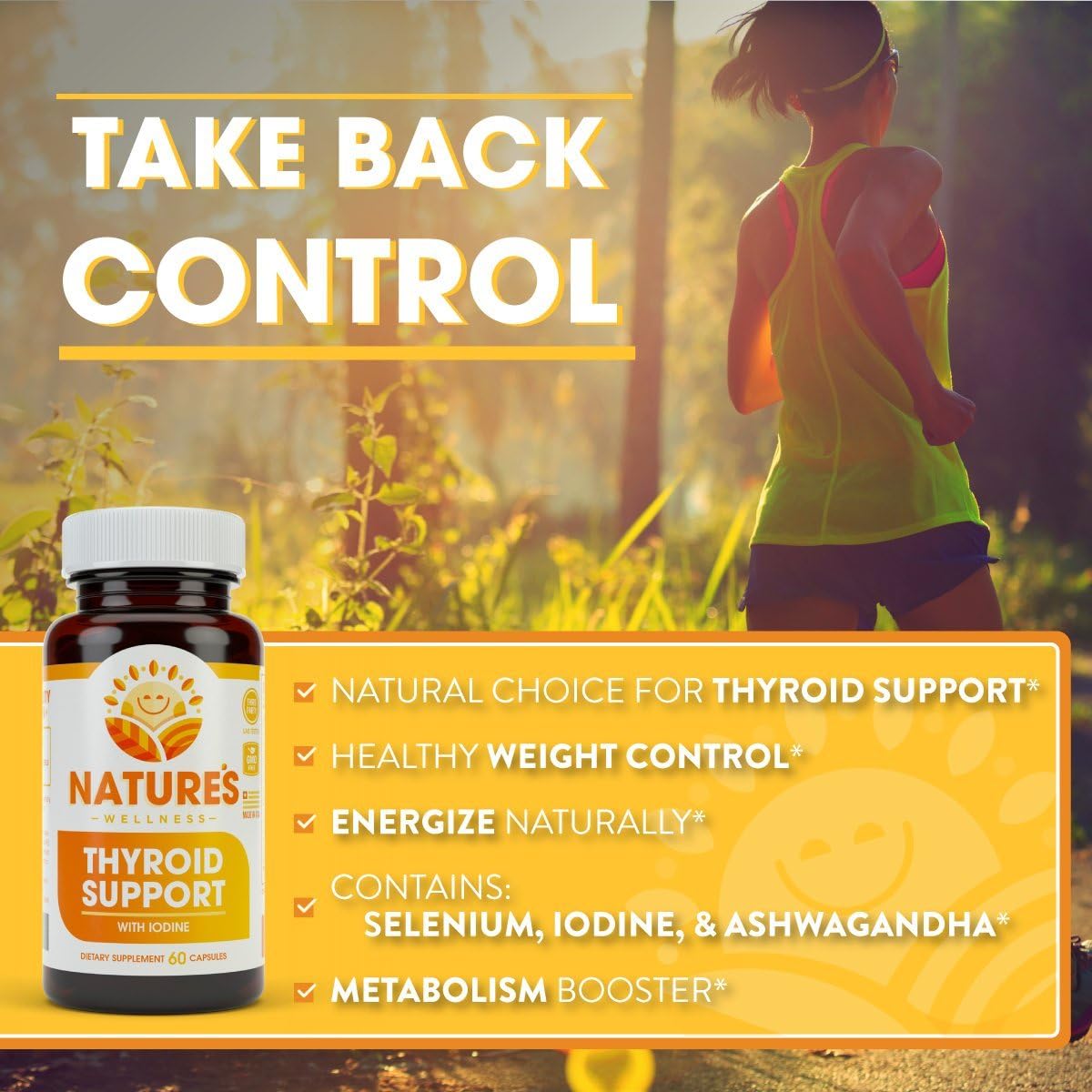 Natural Thyroid Support Complex with Iodine for Energy, Weight Loss, Metabolism, Fatigue & Brain Function - Health Supplement with L-Tyrosine, Selenium, Kelp, Bladderwrack, Ashwagandha.