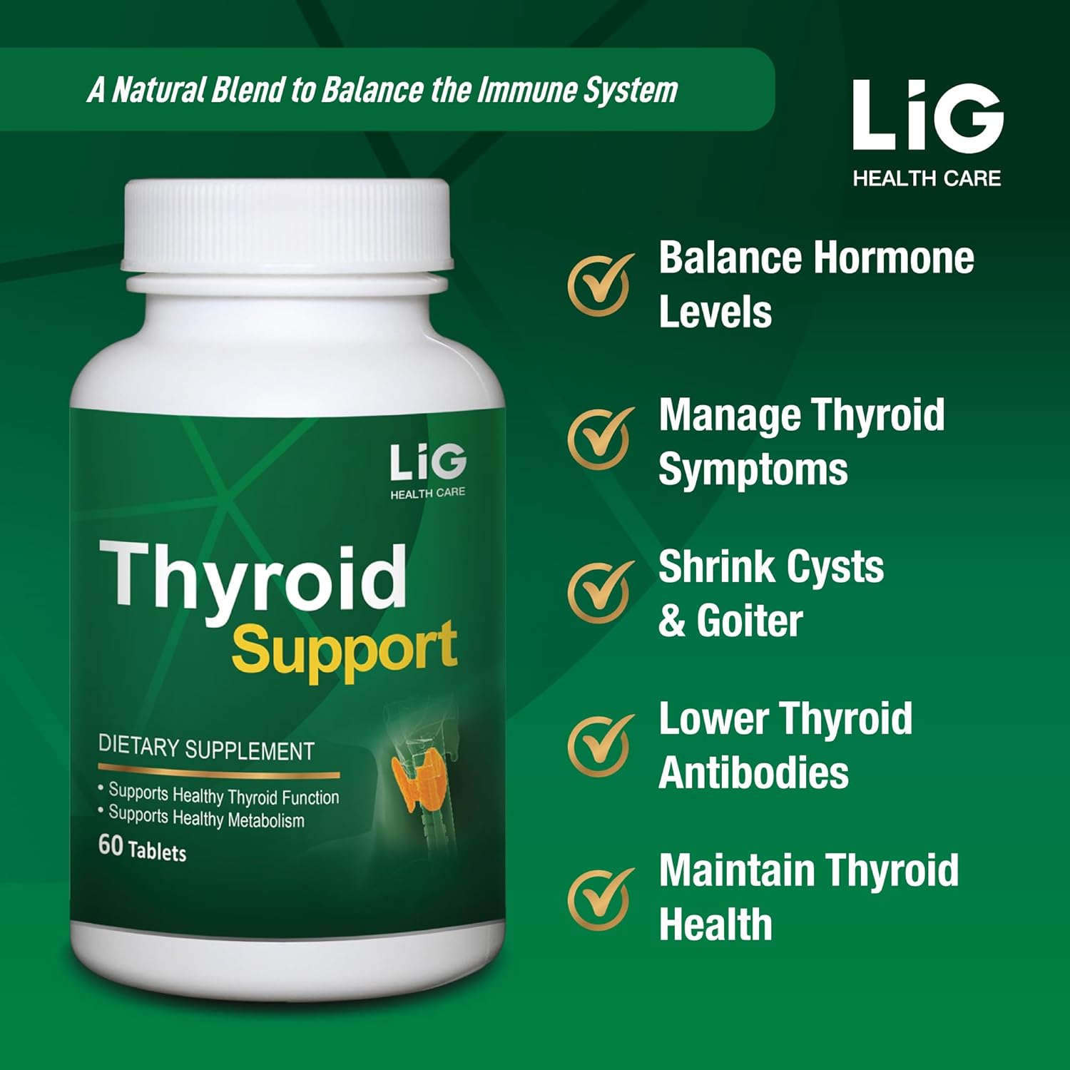 Natural Thyroid Support Supplement for Goiter & Hashimoto's Thyroiditis - Balance Hormones & Support Thyroid Function - LIG Health Care