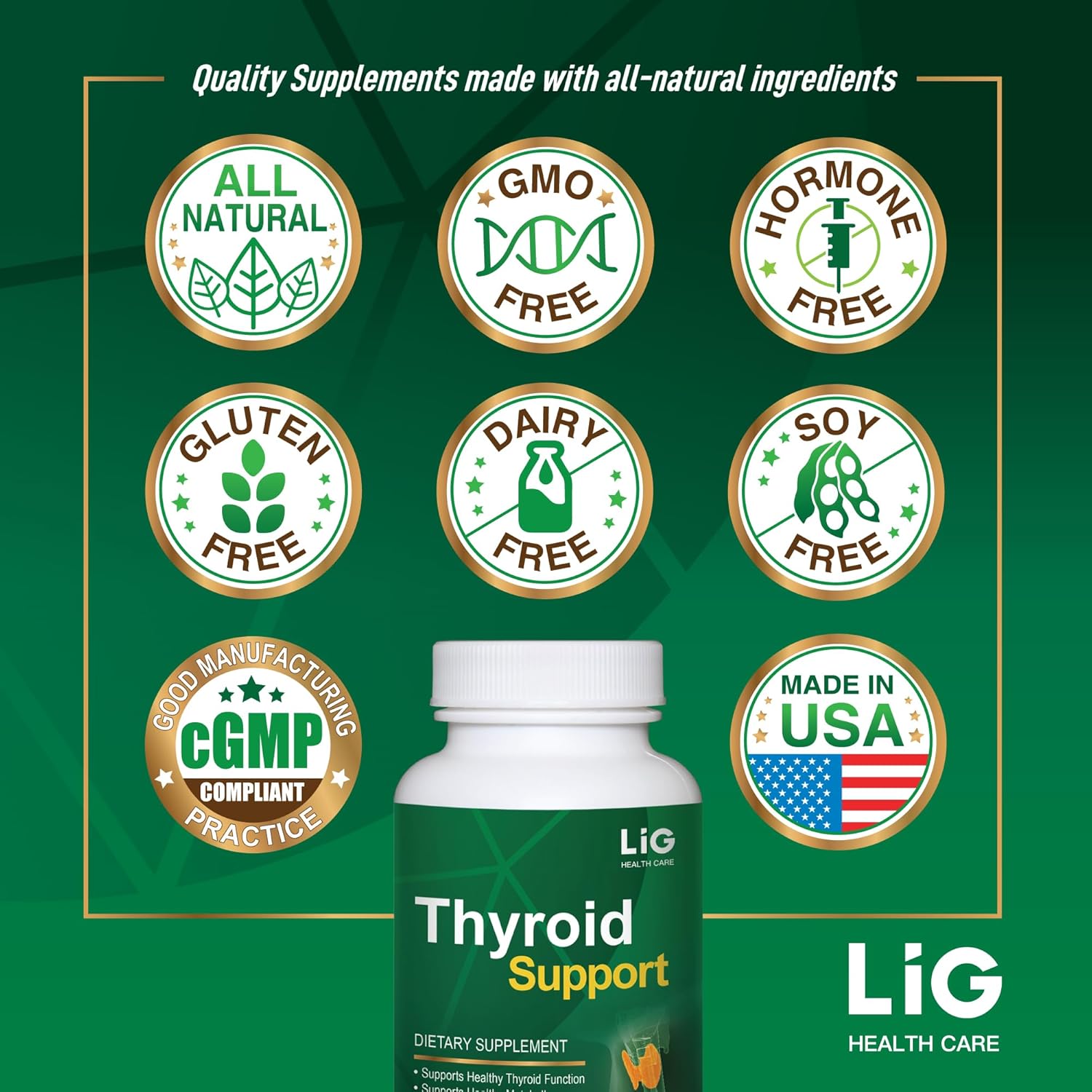 Natural Thyroid Support Supplement for Goiter & Hashimoto's Thyroiditis - Balance Hormones & Support Thyroid Function - LIG Health Care