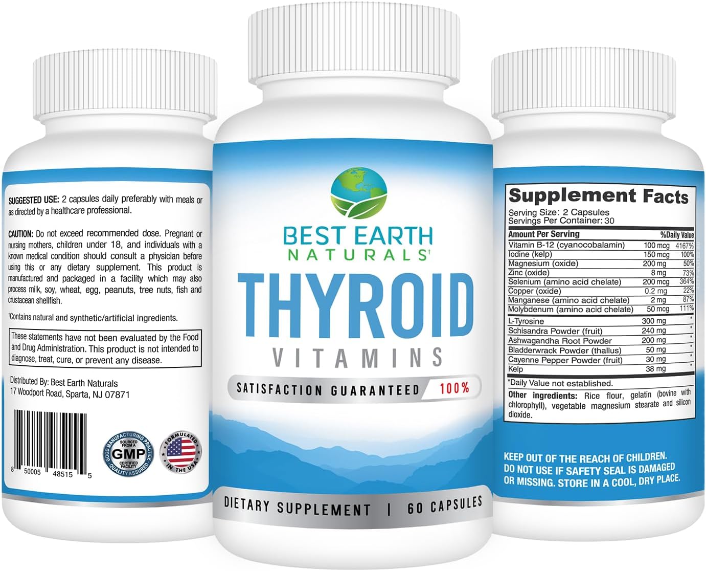 Natural Thyroid Support Supplement for Women and Men - 60 Capsules by Best Earth Naturals