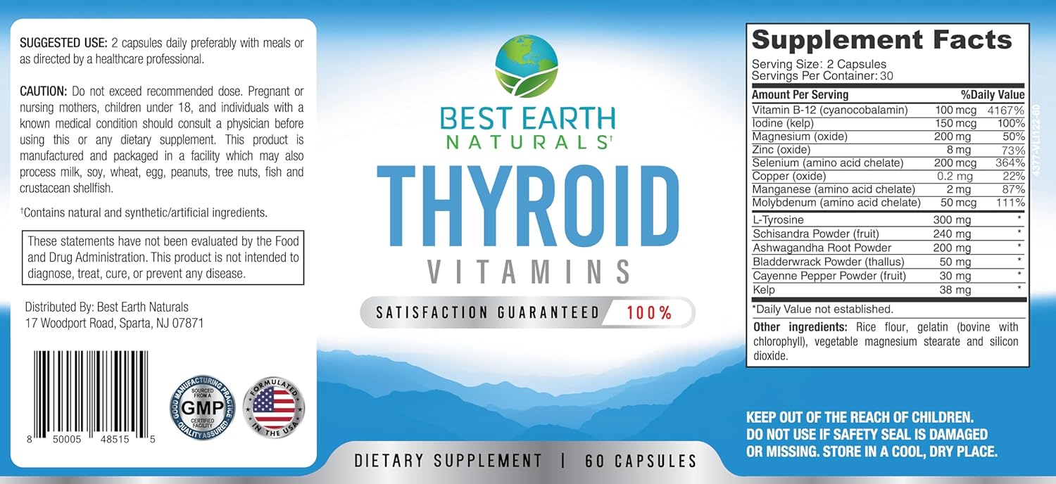 Natural Thyroid Support Supplement for Women and Men - 60 Capsules by Best Earth Naturals