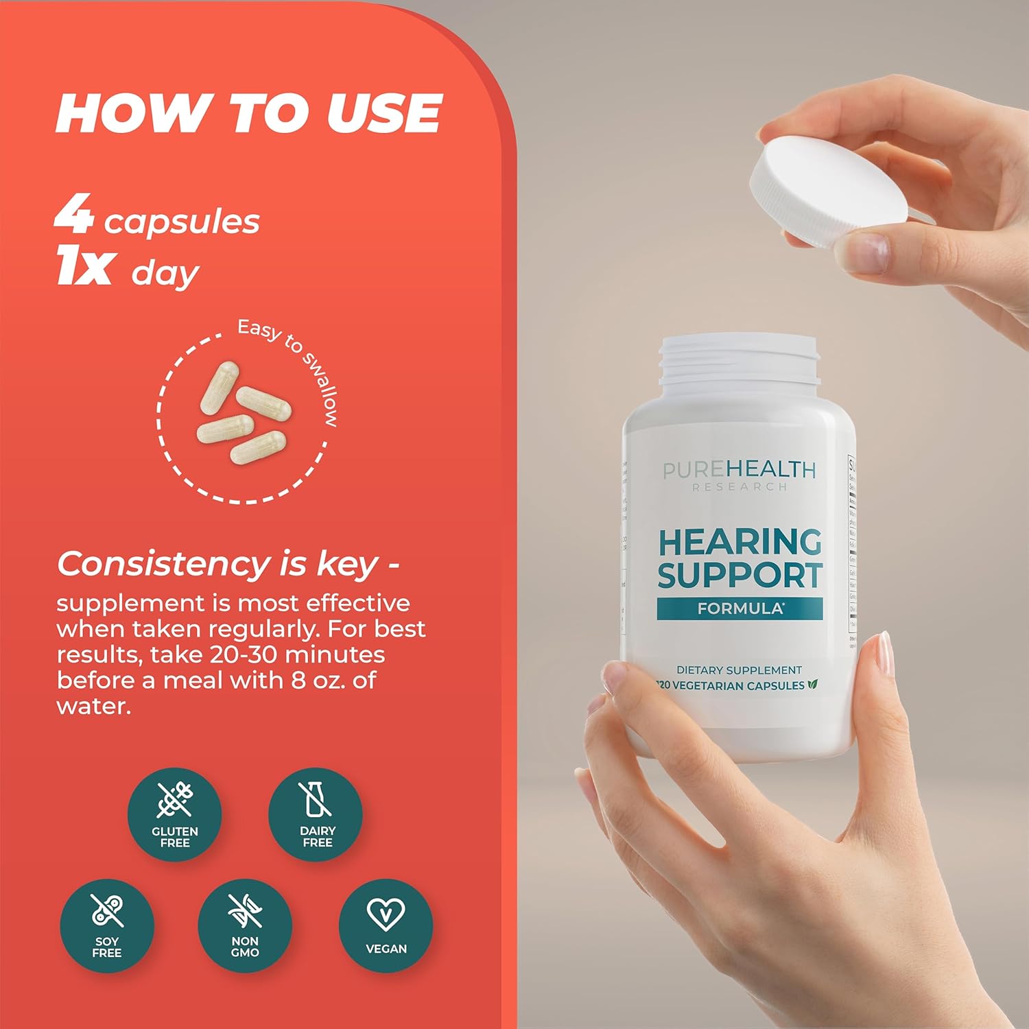 Natural Tinnitus Relief Formula with Flavonoids & Vitamins - Hearing Support Supplement for Ringing Ears - 1 Bottle by PUREHEALTH RESEARCH
