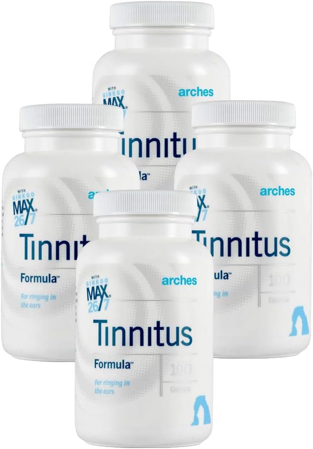 Natural Tinnitus Relief Kit with Ginkgo Max 26/7 - 4 Bottles - 100 Day Supply