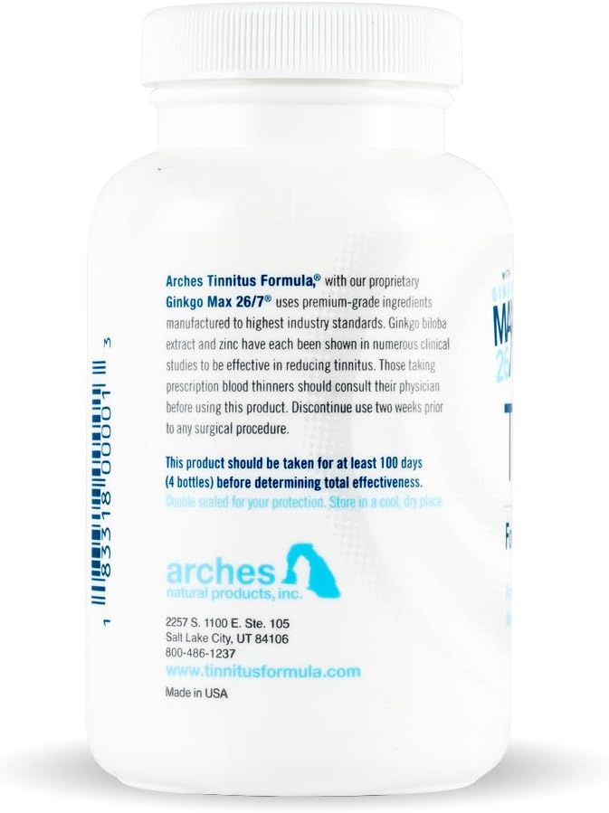 Natural Tinnitus Relief Kit with Ginkgo Max 26/7 - 4 Bottles - 100 Day Supply