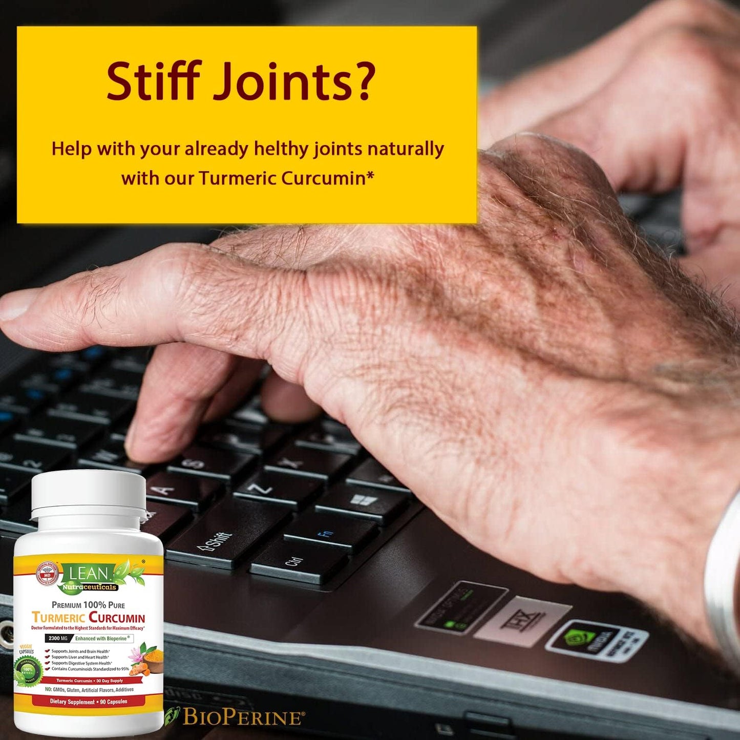 Natural Turmeric Curcumin with Bioperine 2300mg - Joint, Liver, Heart Support - Metabolism Boost - 90 Capsules