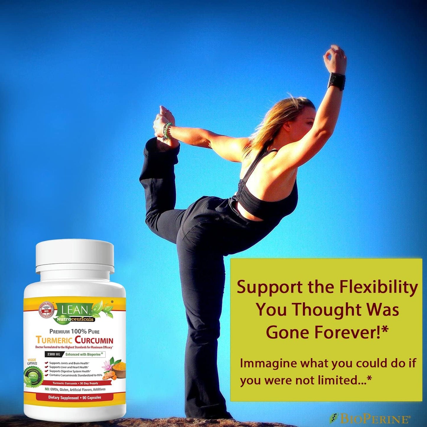 Natural Turmeric Curcumin with Bioperine 2300mg - Joint, Liver, Heart Support - Metabolism Boost - 90 Capsules