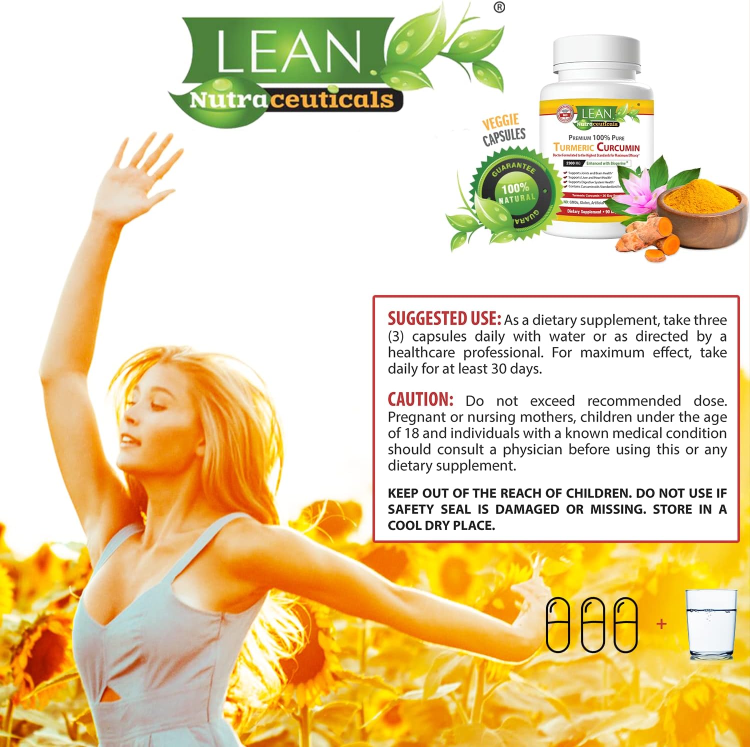 Natural Turmeric Curcumin with Bioperine 2300mg - Joint, Liver, Heart Support - Metabolism Boost - 90 Capsules