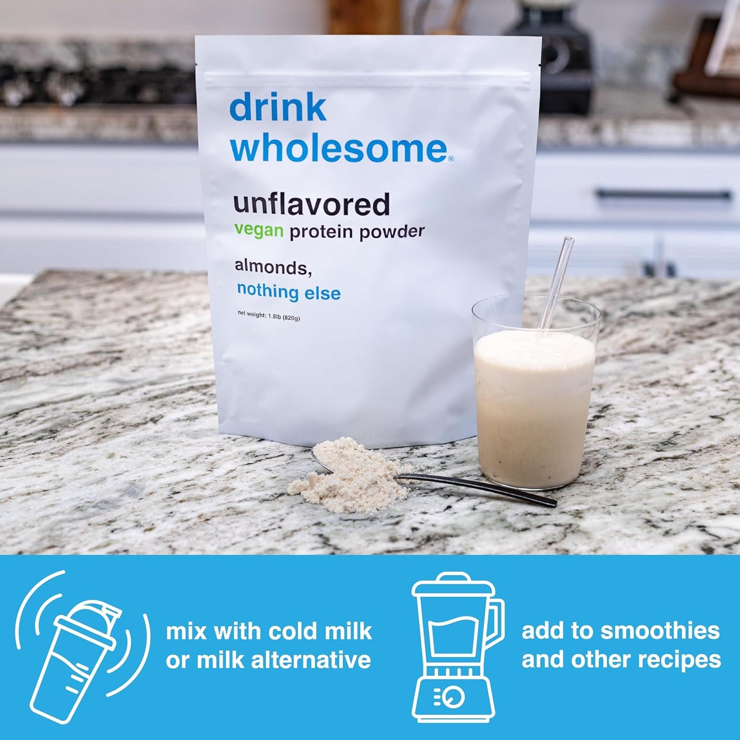 Natural Unflavored Almond Protein Powder for Sensitive Stomachs - Vegan, Gut Friendly, No Artificial Sweeteners - Low Sodium, Paleo, Safe for Kids & Seniors