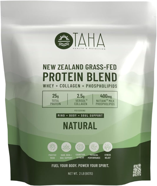 Natural Unflavored Protein Blend with Whey, Collagen, and Milk Phospholipids | 25g Protein per Serving | Grass-Fed, Free-Range Dairy | 2LB Pack from New Zealand
