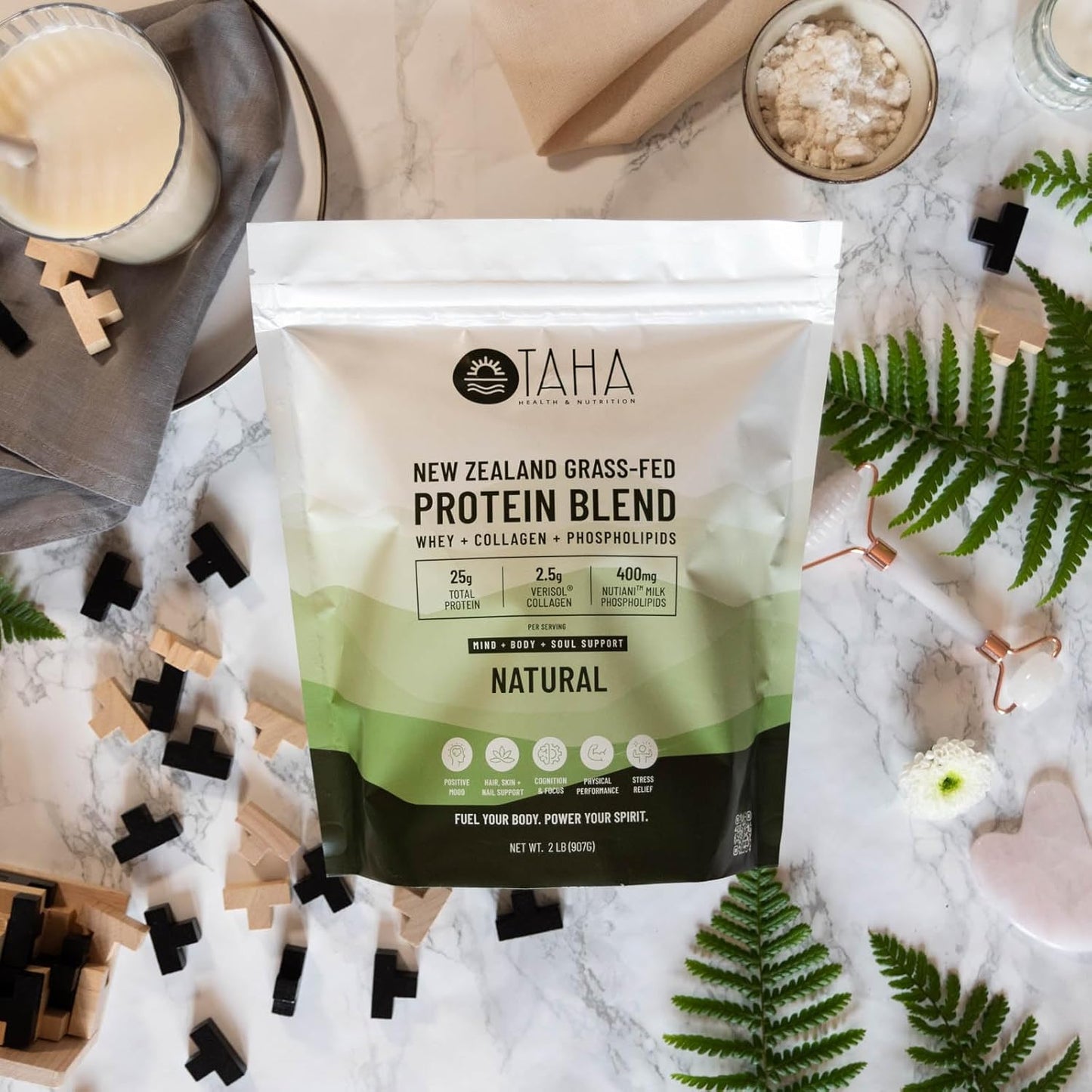 Natural Unflavored Protein Blend with Whey, Collagen, and Milk Phospholipids | 25g Protein per Serving | Grass-Fed, Free-Range Dairy | 2LB Pack from New Zealand