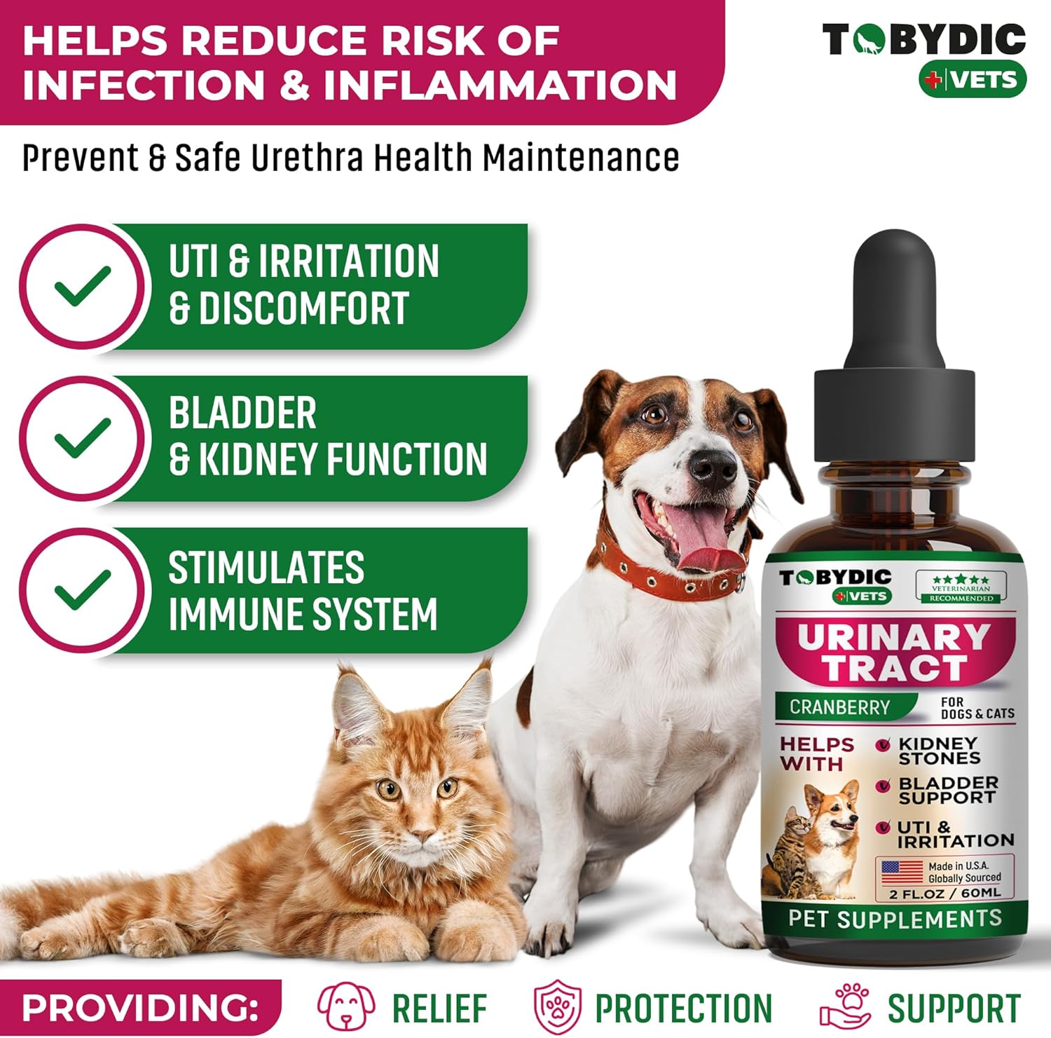 Natural UTI Medicine for Cats & Dogs - Cranberry Supplement for Urinary Tract Infections - Kidney & Bladder Support - Prevent Incontinence & Stones - Pet Renal Health