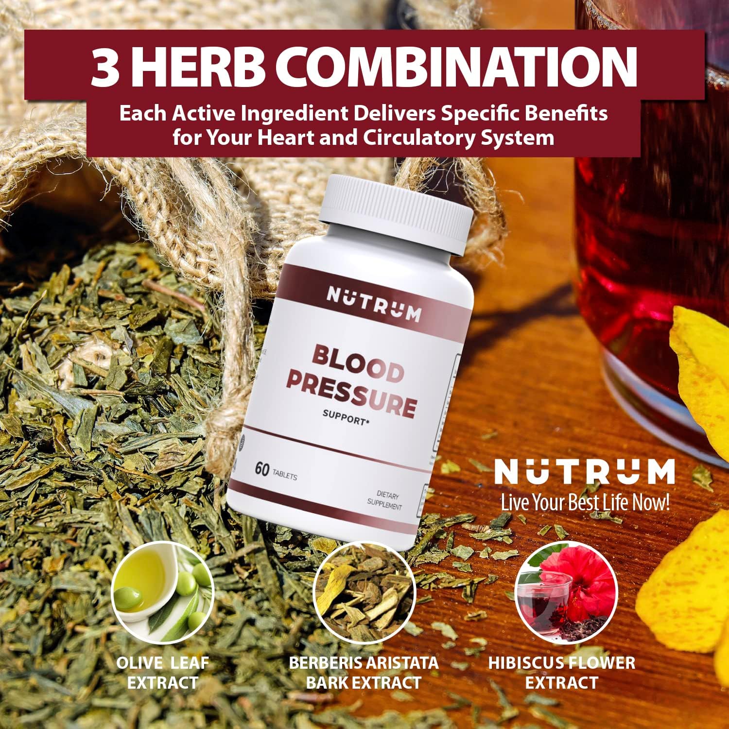 Natural Vegan Blood Pressure Support Supplement with Olive Leaf, Grape Seed, and Garlic - 60 Tablets for Heart Health