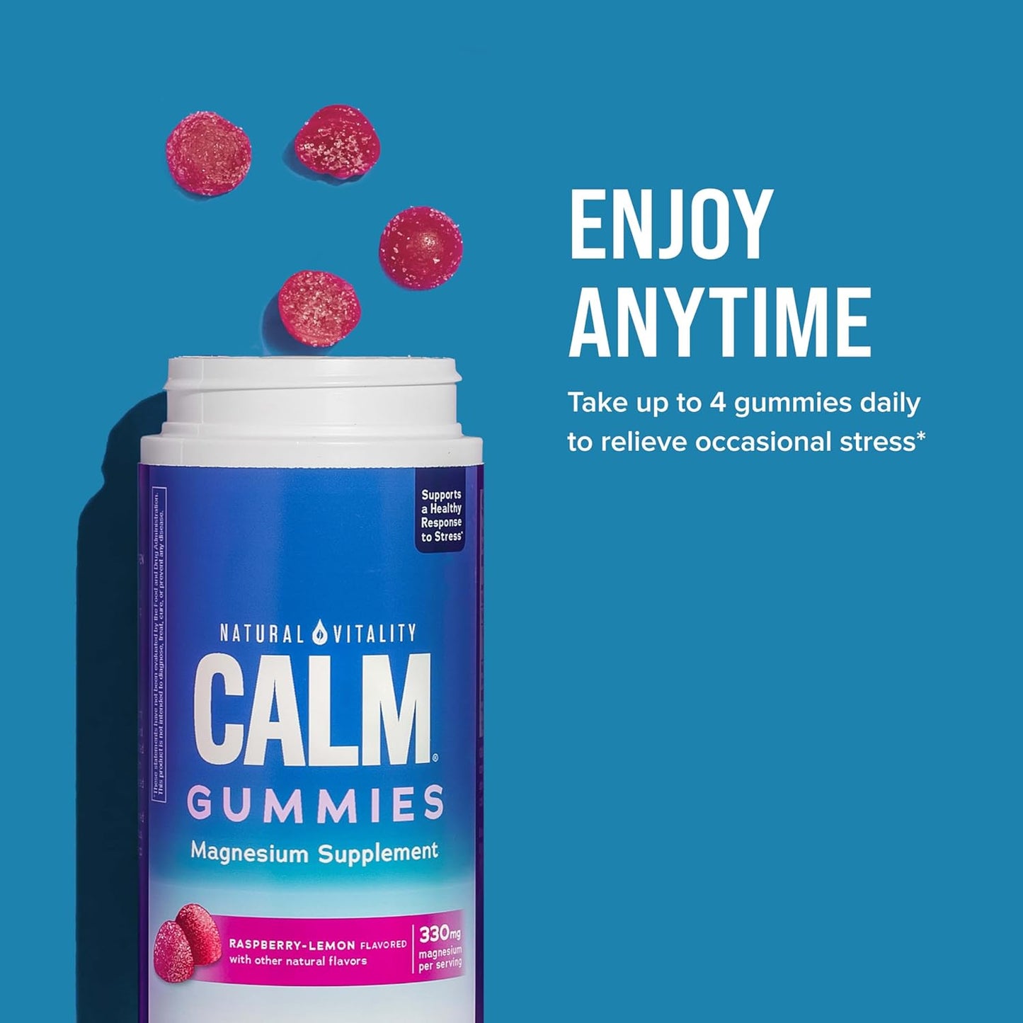 Natural Vitality CALM Magnesium Citrate Gummies - Stress Relief Support, Gluten Free, Vegan, Raspberry Lemon Flavor - 120 Gummies