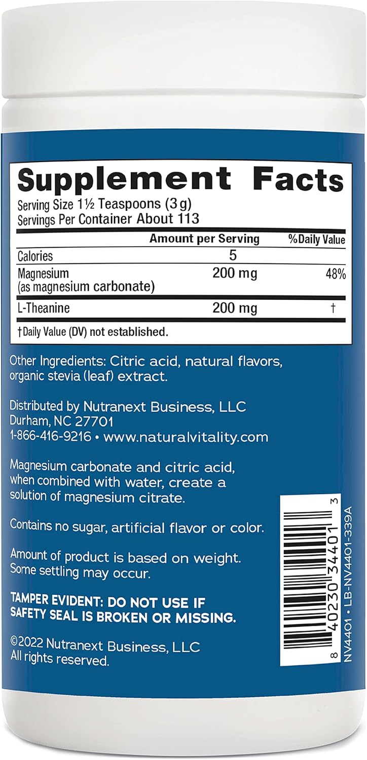 Natural Vitality Calm Mind Powder with Magnesium Citrate and L-Theanine - Stress Support, Gluten Free, Vegetarian - Honey Chamomile Flavor - 12 oz.