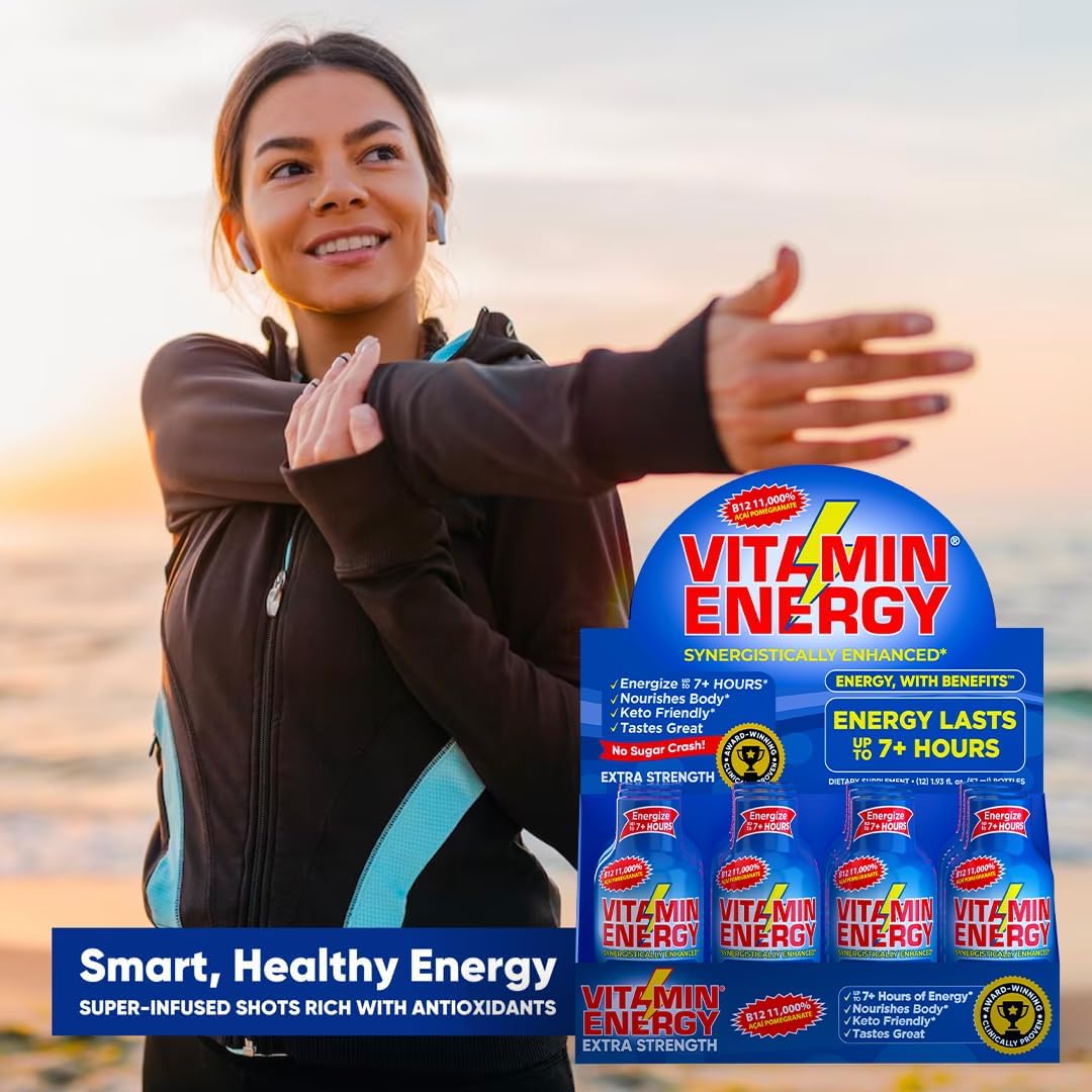 Natural Vitamin B12 Energy Shots - Sugar-Free Focus Drink with B6, B12 Vitamins - Acai Pomegranate Flavor - 1.93 fl oz (Pack of 12)