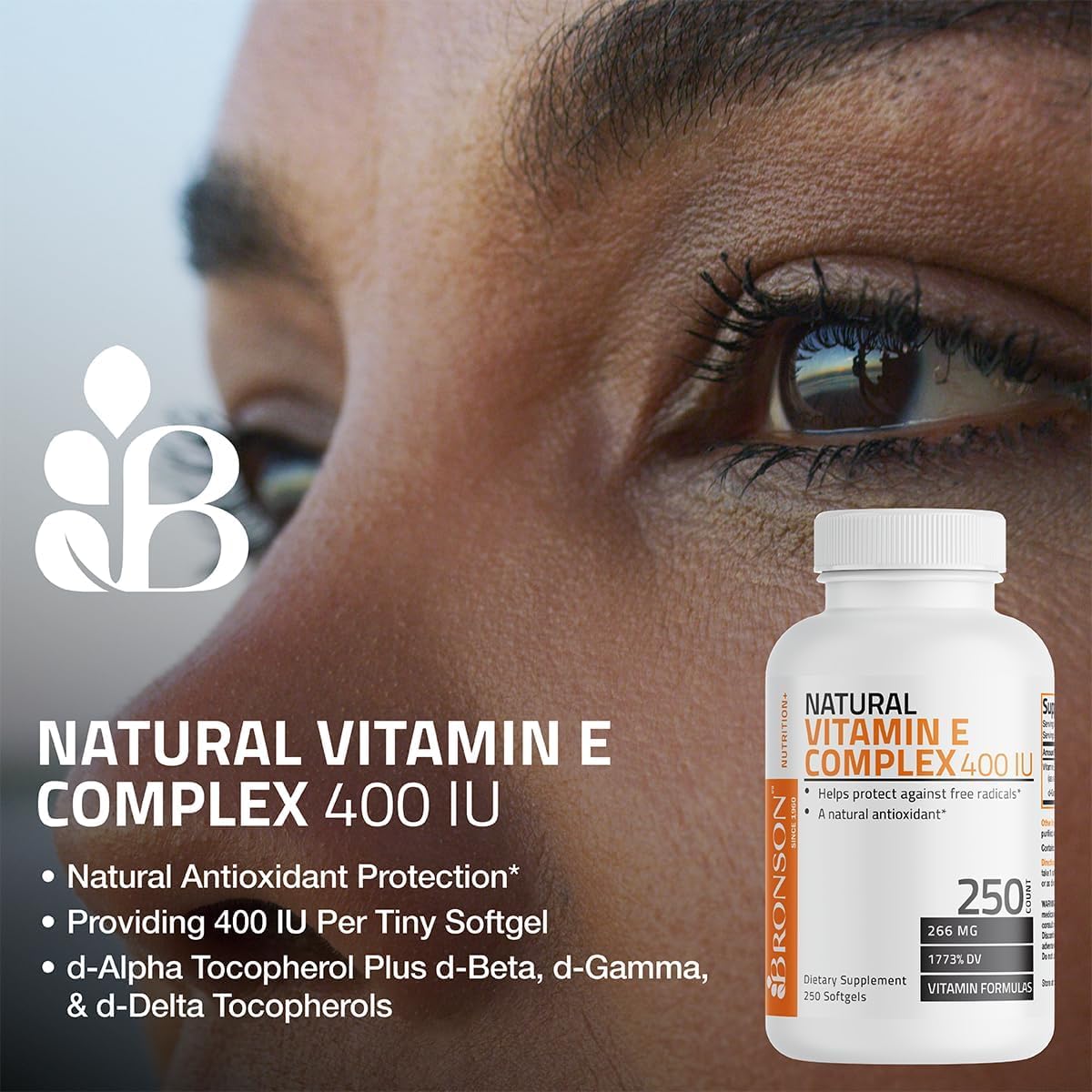 Natural Vitamin E Complex 400 I.U. Supplement with Four Tocopherols, Antioxidant, 100 Softgels