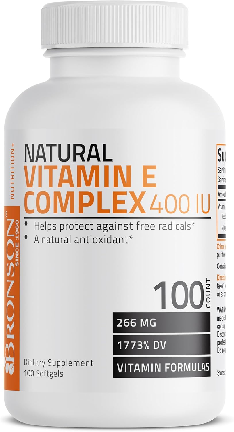 Natural Vitamin E Complex 400 I.U. Supplement with Four Tocopherols, Antioxidant, 100 Softgels