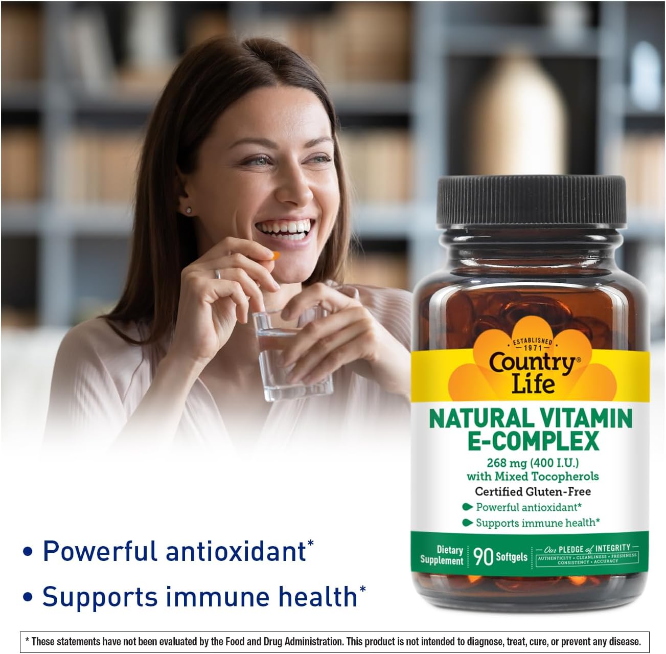 Natural Vitamin E-Complex Softgels: 400 IU for Immune Health & Skin - Antioxidant Supplement with Four Tocopherols - 90 Count