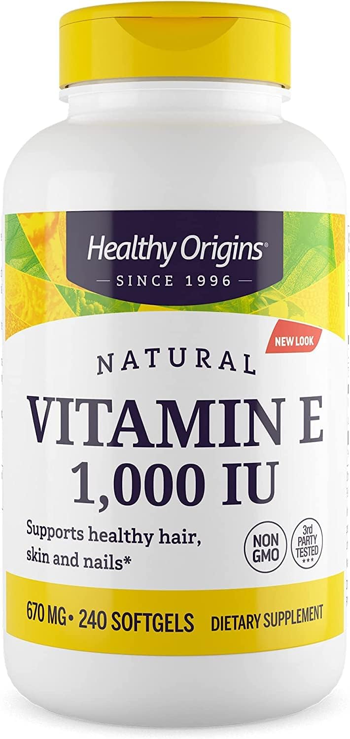 Natural Vitamin E Supplement with Mixed Tocopherols - 1,000 IU Softgels for Skin, Hair & Nails - Gluten-Free & Non-GMO - 240 Count