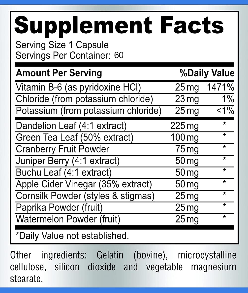Natural Water Away Diuretic Pills with Dandelion Leaf & Green Tea - Reduce Bloating & Water Weight - Detox Cleanse for Urinary Health - Non-GMO, 60 Capsules