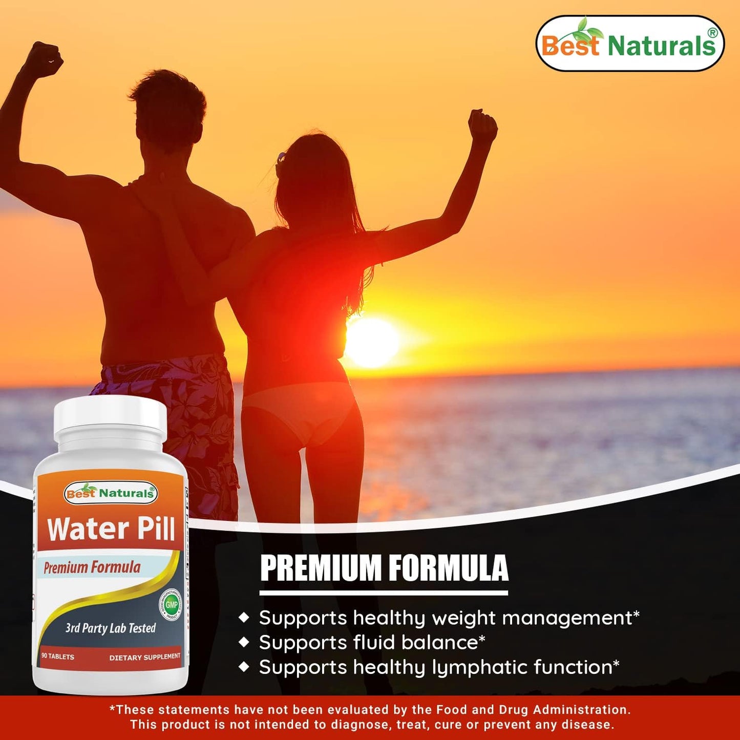 Natural Water Pill with Potassium 90 Tablets - Supports Water Retention Elimination - Diuretic Formula