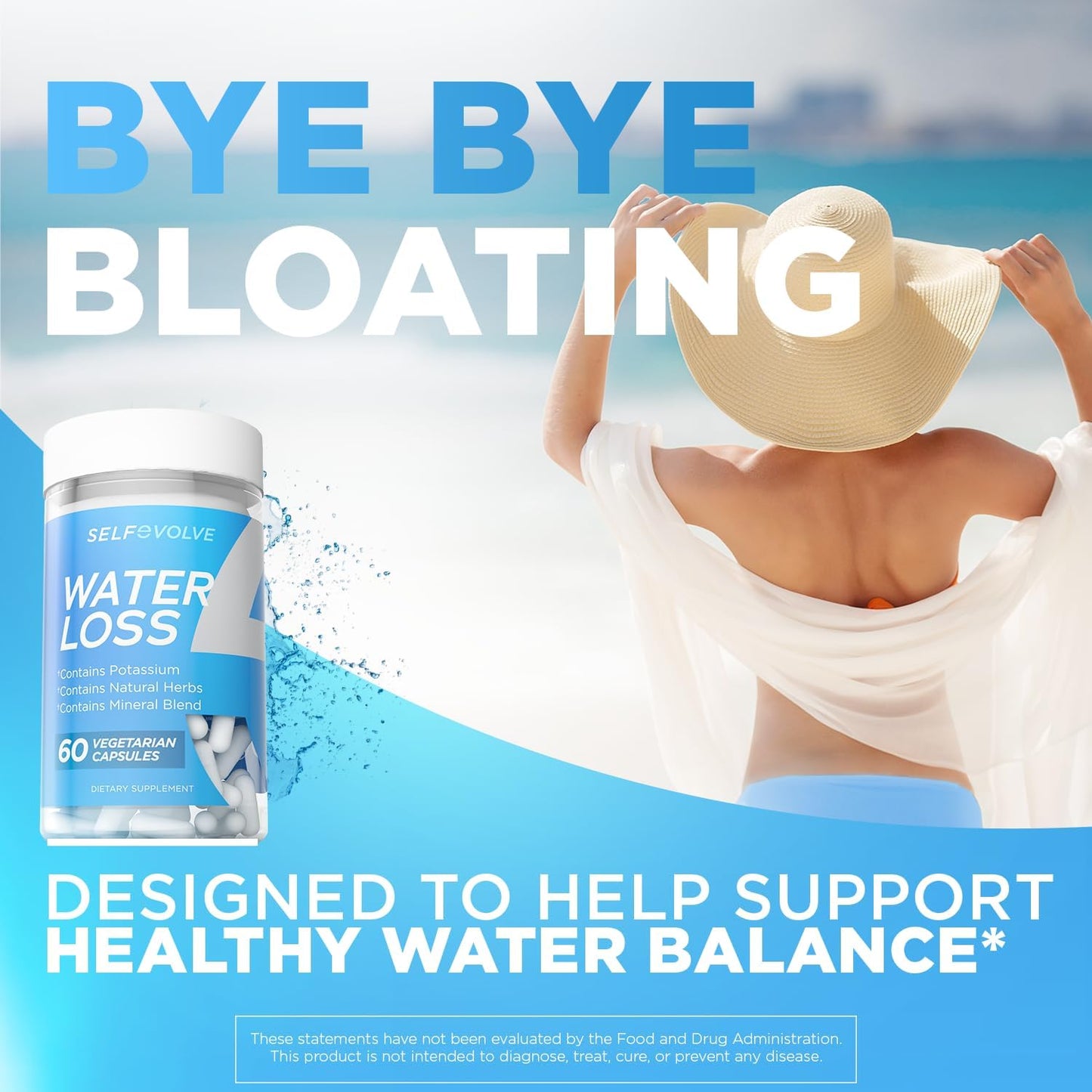 Natural Water Pills with Dandelion Extract for Reducing Water Retention & Bloating Relief - 60 Veggie Capsules