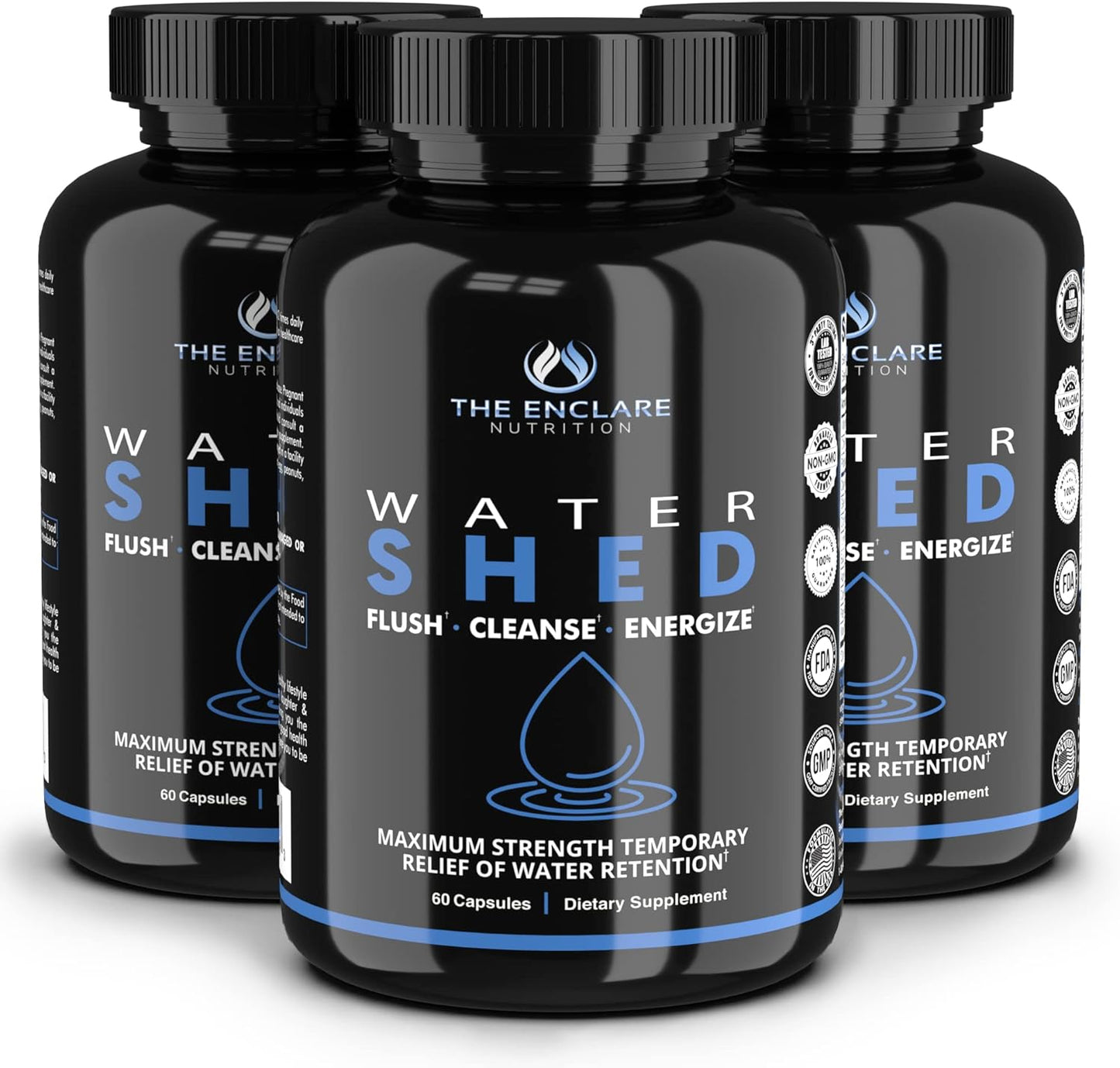 Natural Water Retention Relief Pills with Green Tea, Cranberry, Apple Cider Vinegar - Diuretic for Detox, Liver & Kidney Cleanse, Bloating & Swelling - Enclare Nutrition (3 Pack)