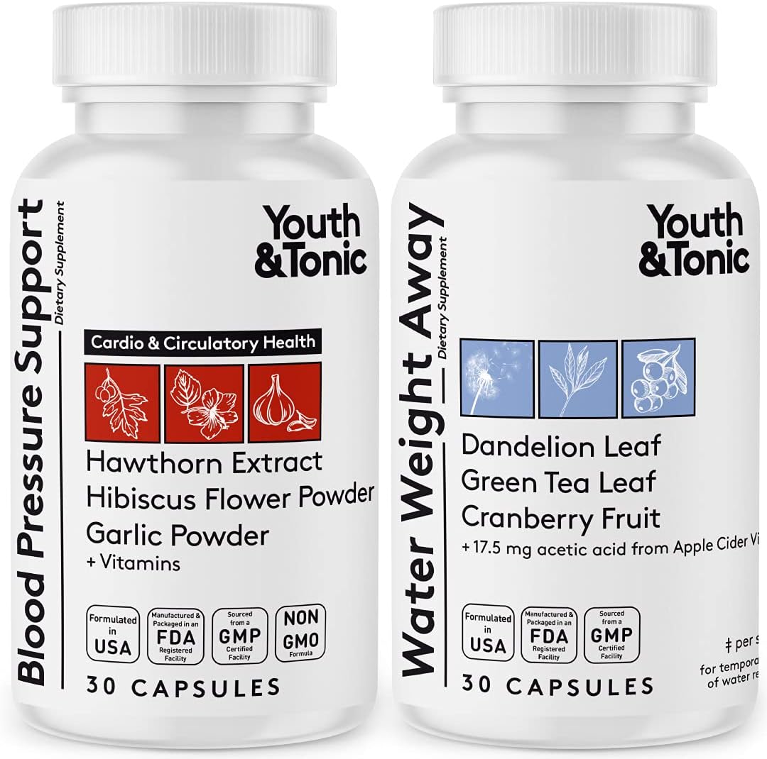 Natural Water Weight Away Pills & Blood Pressure Support Supplements - Diuretics for Water Retention & Circulatory Health - 60 Capsules for Men & Women