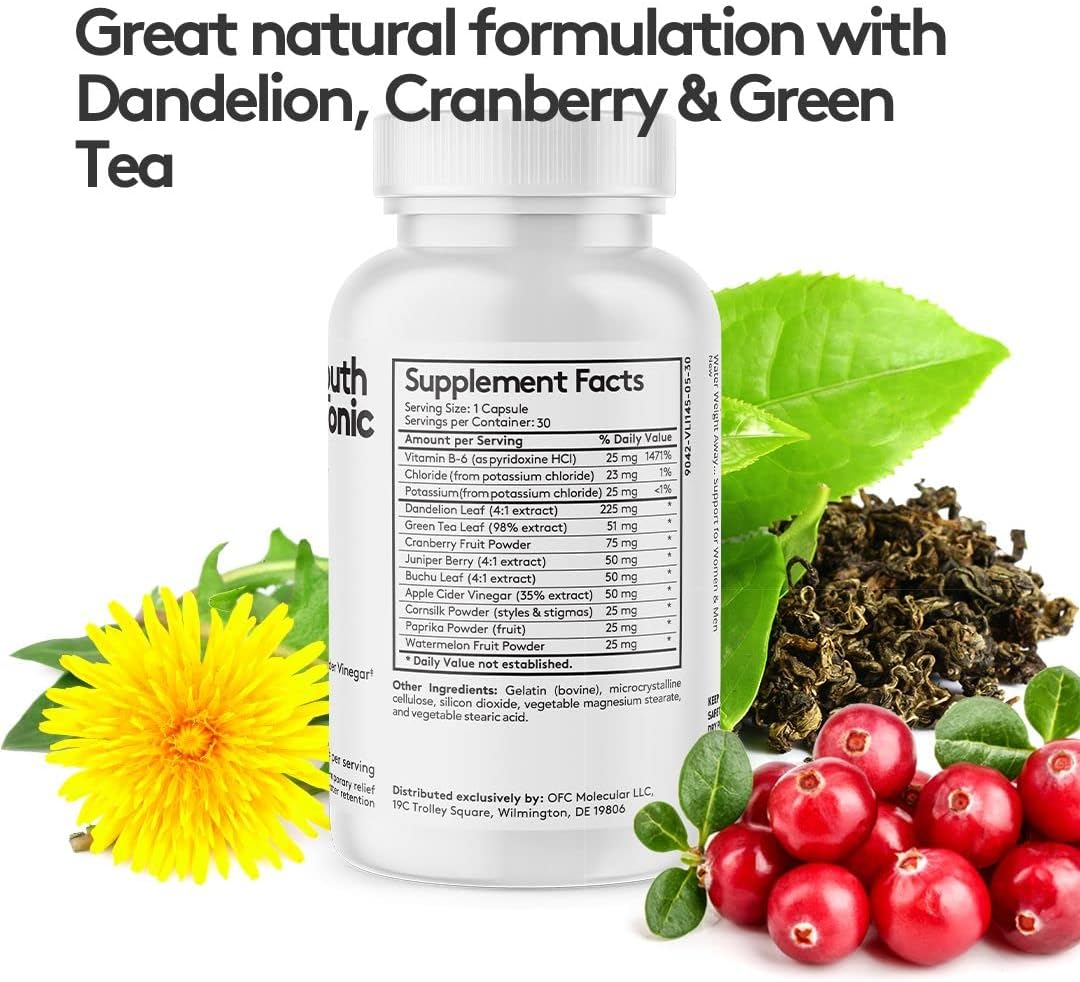 Natural Water Weight Away Pills & Blood Pressure Support Supplements - Diuretics for Water Retention & Circulatory Health - 60 Capsules for Men & Women