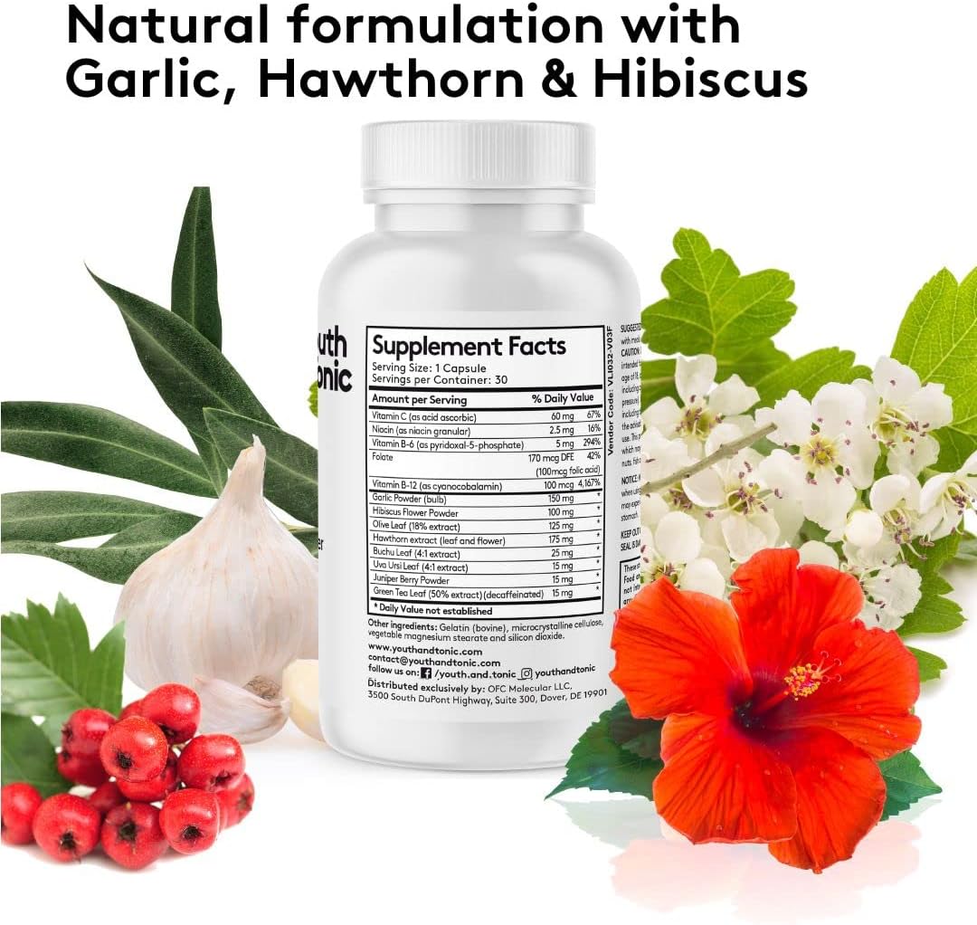 Natural Water Weight Away Pills & Blood Pressure Support Supplements - Diuretics for Water Retention & Circulatory Health - 60 Capsules for Men & Women
