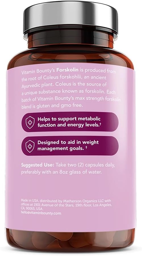 Natural Weight Management Supplement - Vitamin Bounty Forskolin Max Strength - 60 Capsules - Promotes Digestive Health