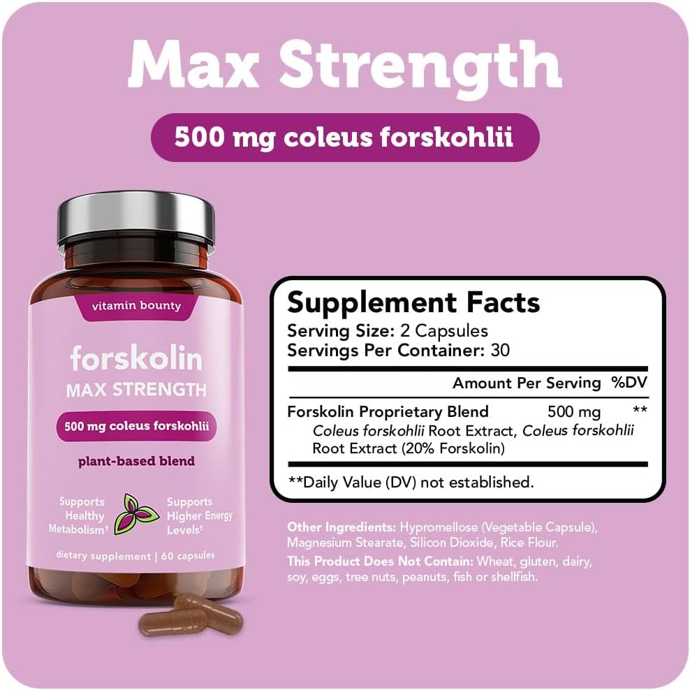 Natural Weight Management Supplement - Vitamin Bounty Forskolin Max Strength - 60 Capsules - Promotes Digestive Health