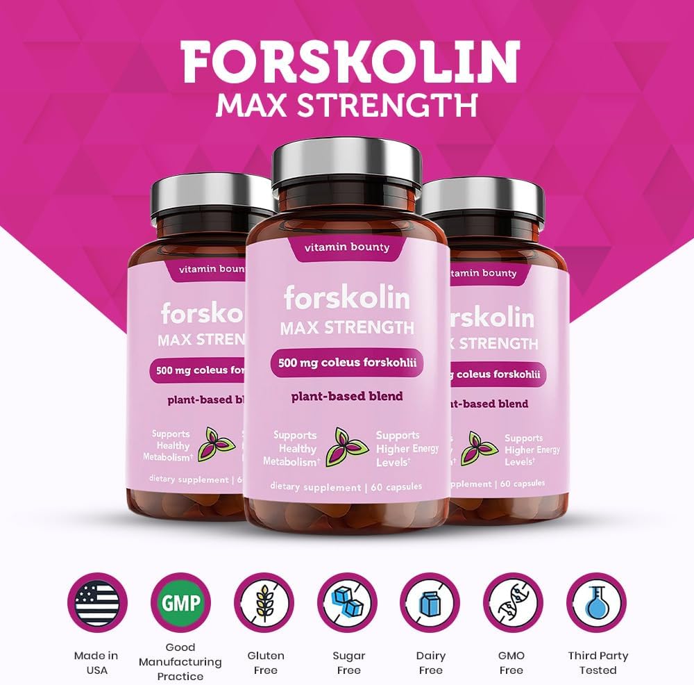 Natural Weight Management Supplement - Vitamin Bounty Forskolin Max Strength - 60 Capsules - Promotes Digestive Health